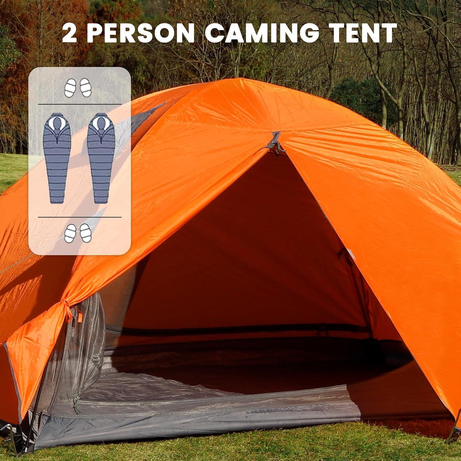 Carpa de Camping Treefox Naranja 2 Personas Impermeable 231x180cm