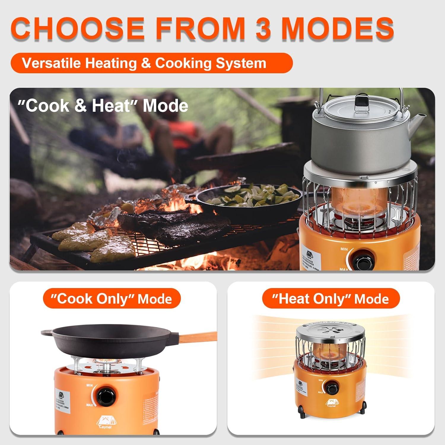 Caynel Calentador y Estufa de Propano 2 en 1 Portátil 2000W