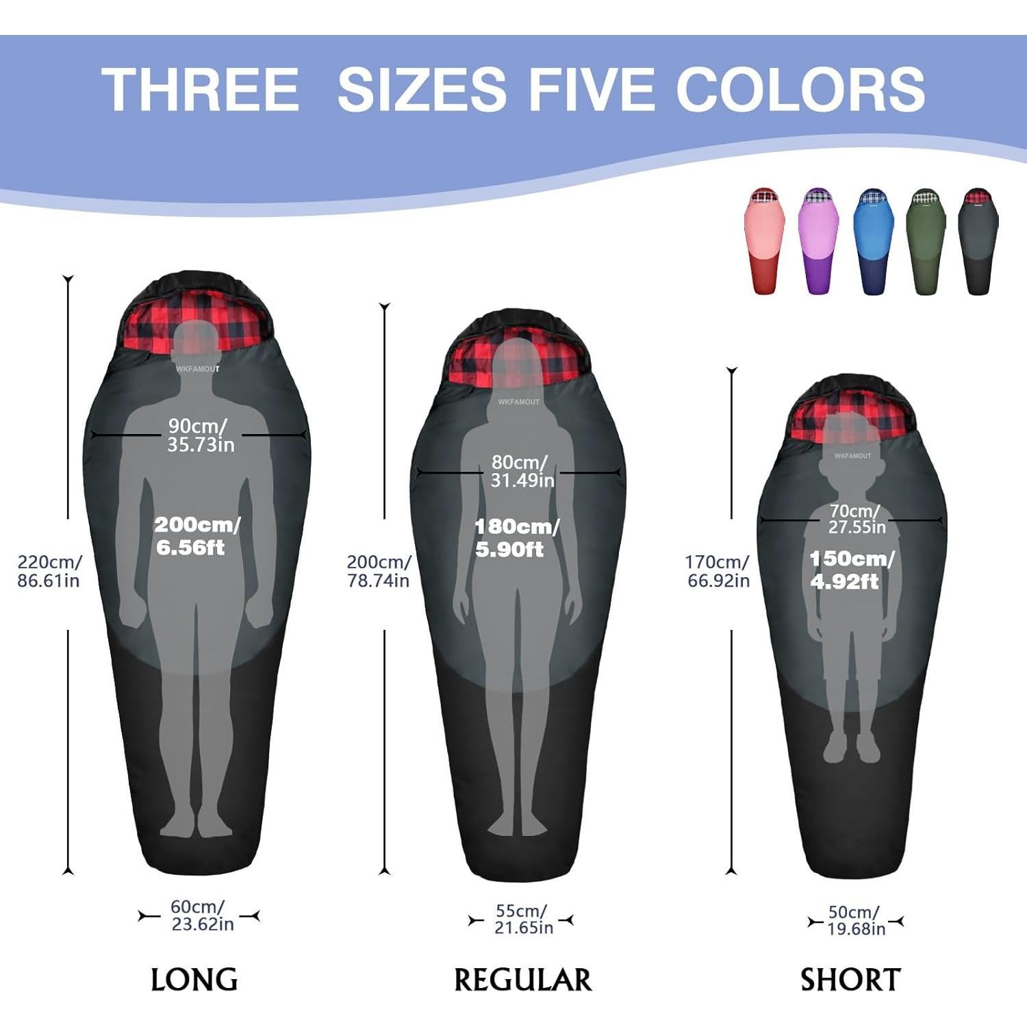 Saco de dormir momia WKFAMOUT 0°C Franela Lavable 1.74kg