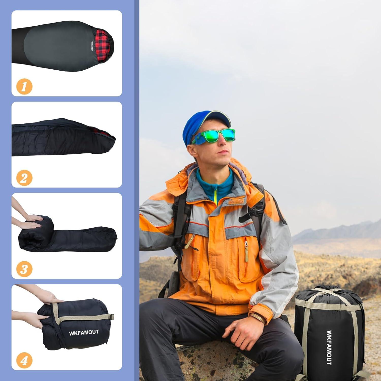 Saco de dormir momia WKFAMOUT 0°C Franela Lavable 1.74kg