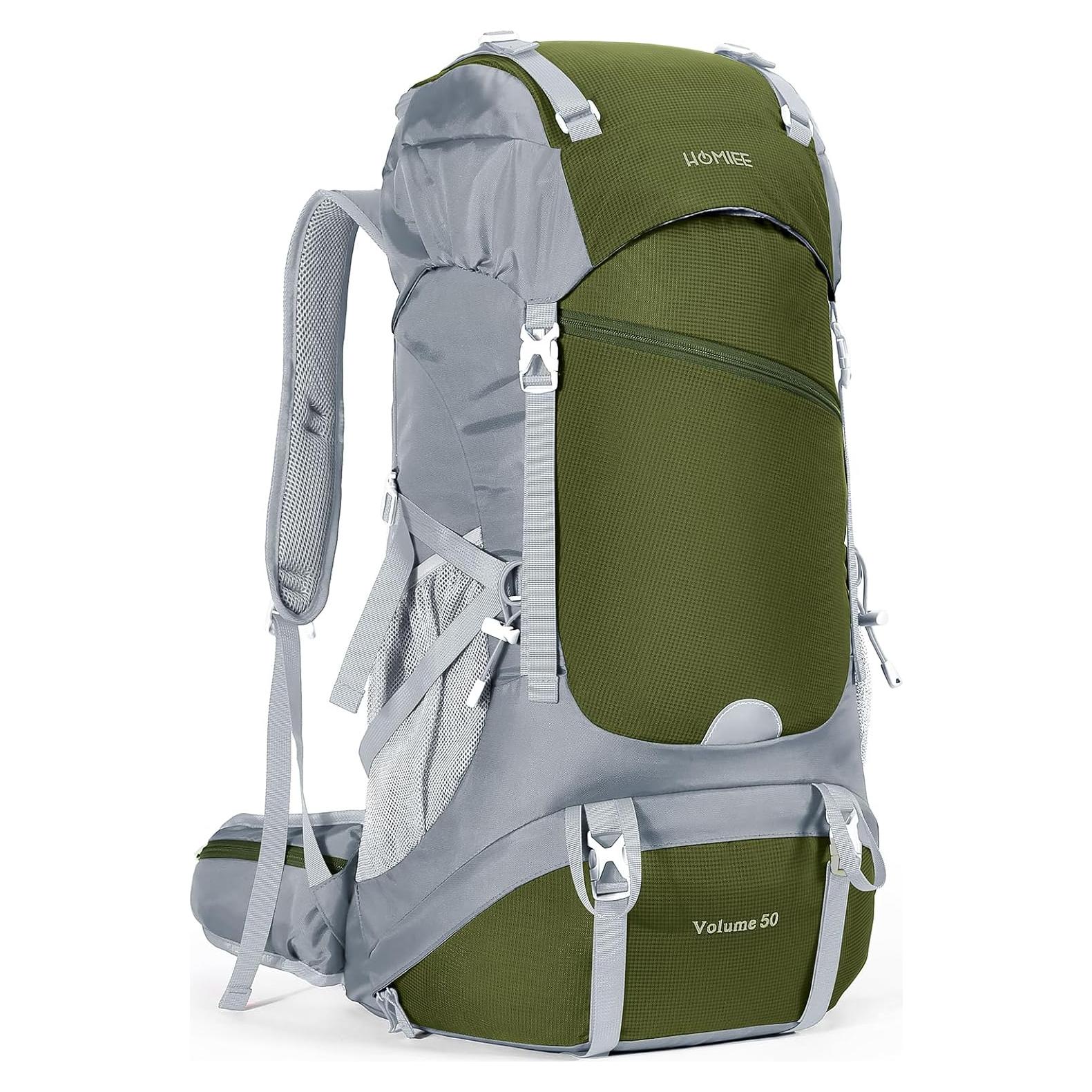 Mochila de Senderismo HOMIEE 50L Impermeable Verde Militar