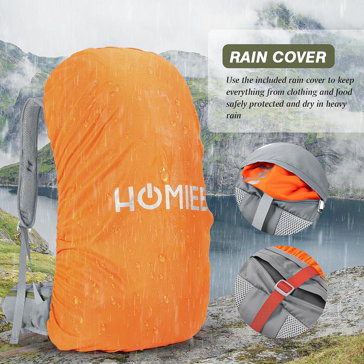 Mochila de Senderismo HOMIEE 50L Impermeable Verde Militar