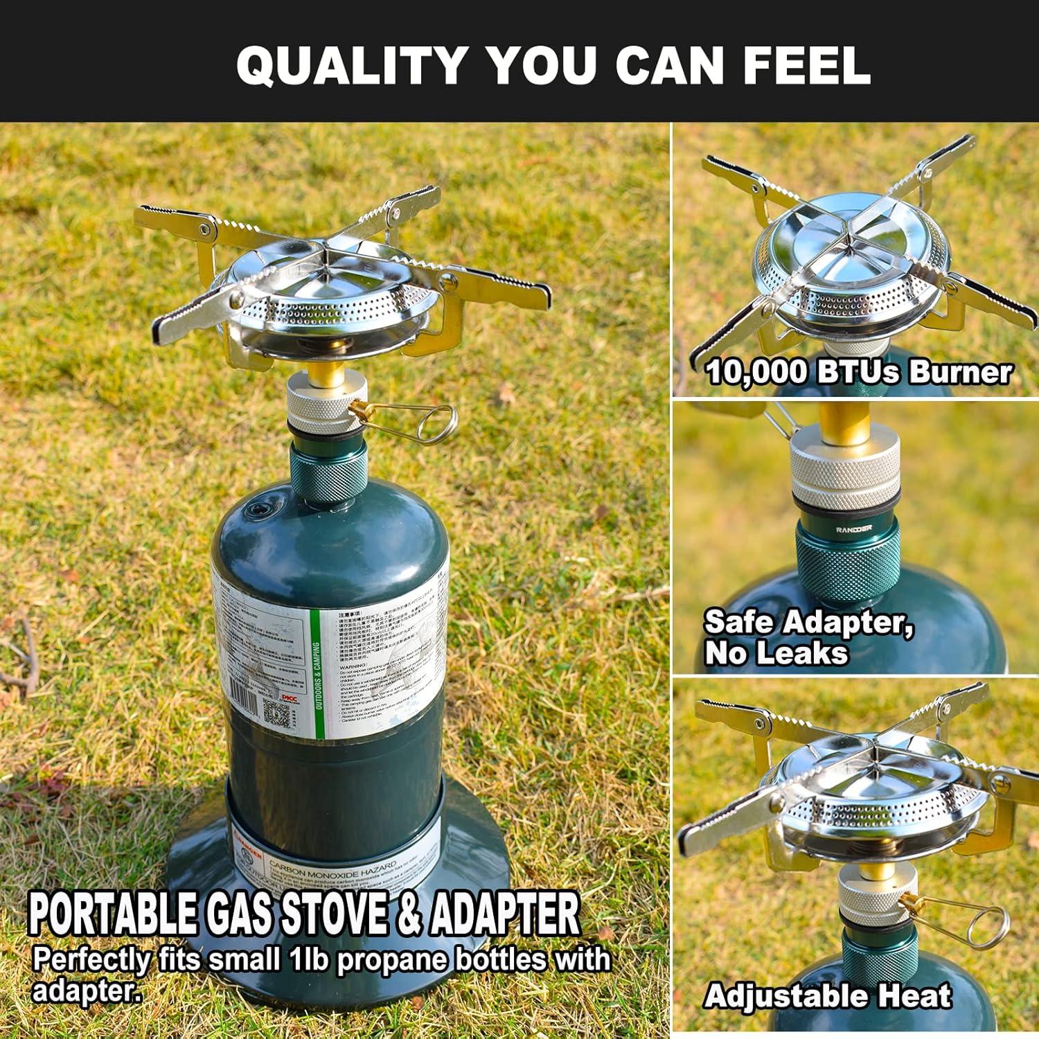 Propane Stove Portable Isobutane Camping Stove with Gas Adapter - 10,000 BTU Single Burner Backpacking Camp Stove for Hiking, Emergency, Outdoor(Include Carrying Case)