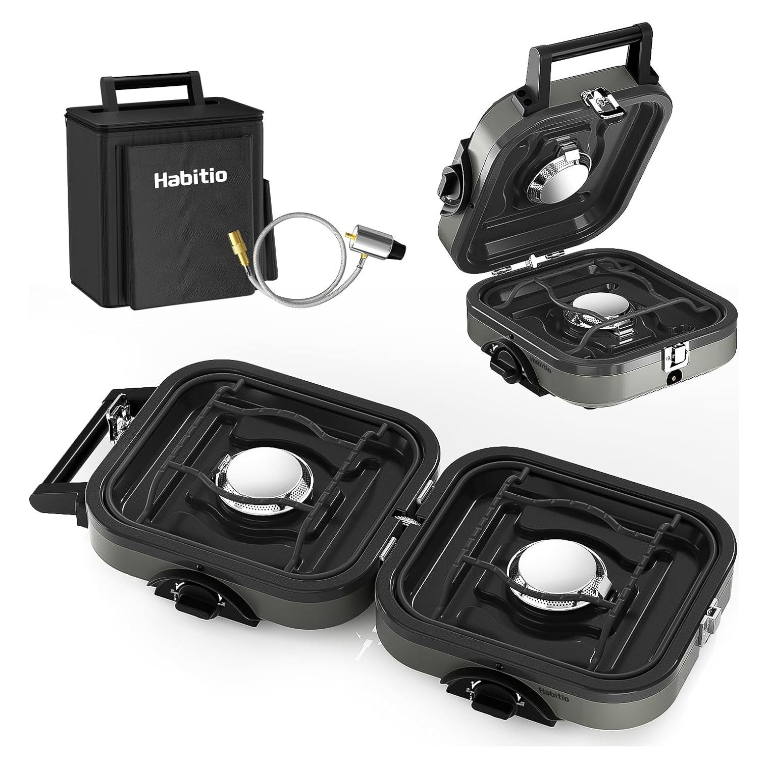 2-Burner Camping Stove Foldable, Portable Propane Camp Stove with 16000 BTU Adjustable Burners and Piezo Ignition, Folding Stove with Carry Bag & Handle for Camping, Tailgating, Backyard BBQ