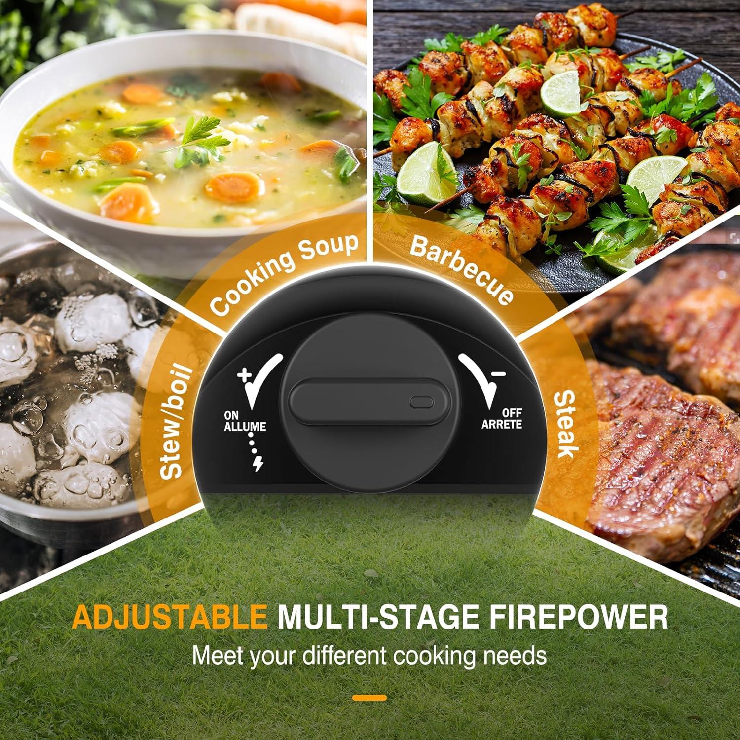 2-Burner Camping Stove Foldable, Portable Propane Camp Stove with 16000 BTU Adjustable Burners and Piezo Ignition, Folding Stove with Carry Bag & Handle for Camping, Tailgating, Backyard BBQ