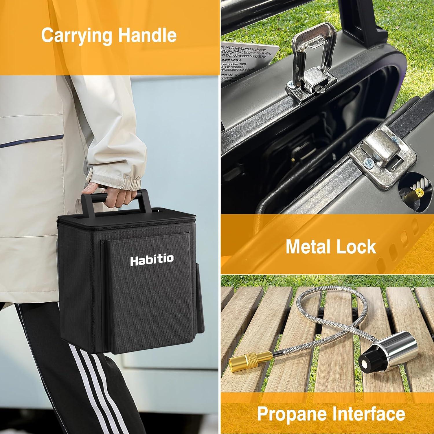 2-Burner Camping Stove Foldable, Portable Propane Camp Stove with 16000 BTU Adjustable Burners and Piezo Ignition, Folding Stove with Carry Bag & Handle for Camping, Tailgating, Backyard BBQ