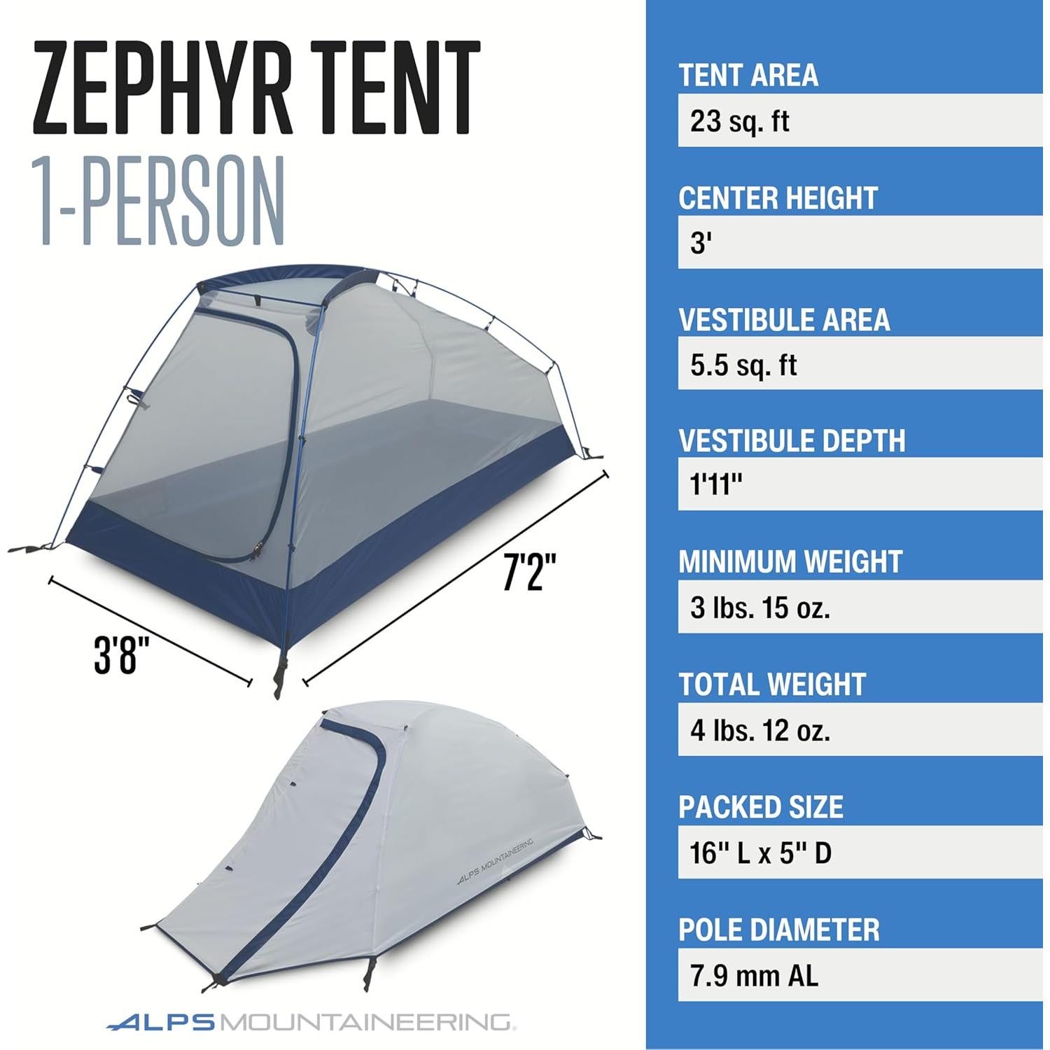 Carpa de Camping ALPS Mountaineering Zephyr 1 Persona Gris/Navy