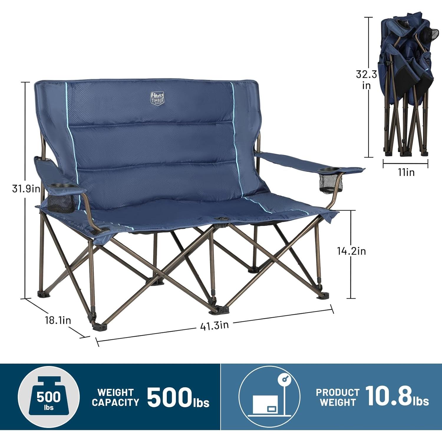 Sillón Loveseat Plegable Timber Ridge para 2 Personas Azul