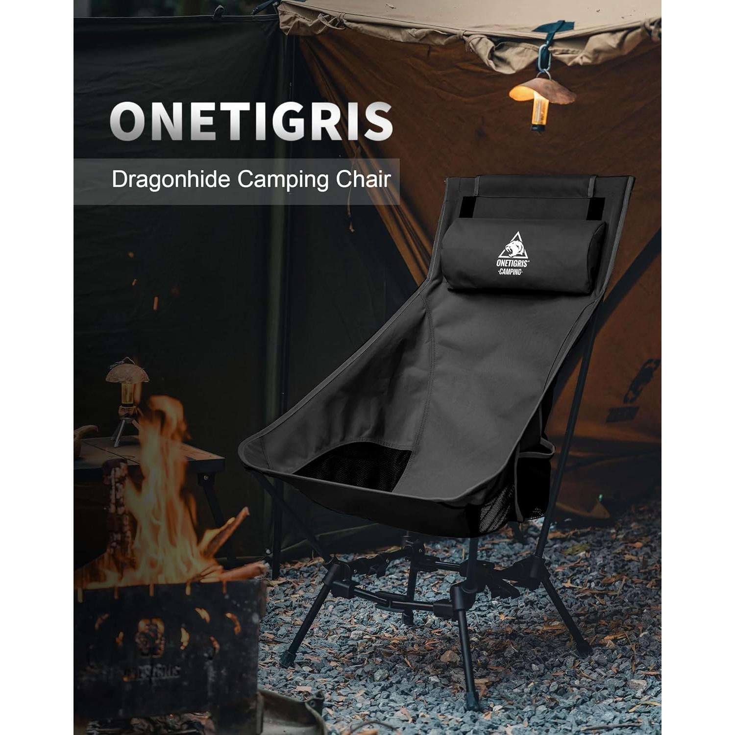 Silla de Camping Plegable ONETIGRIS Dragonhide 125 kg Negra