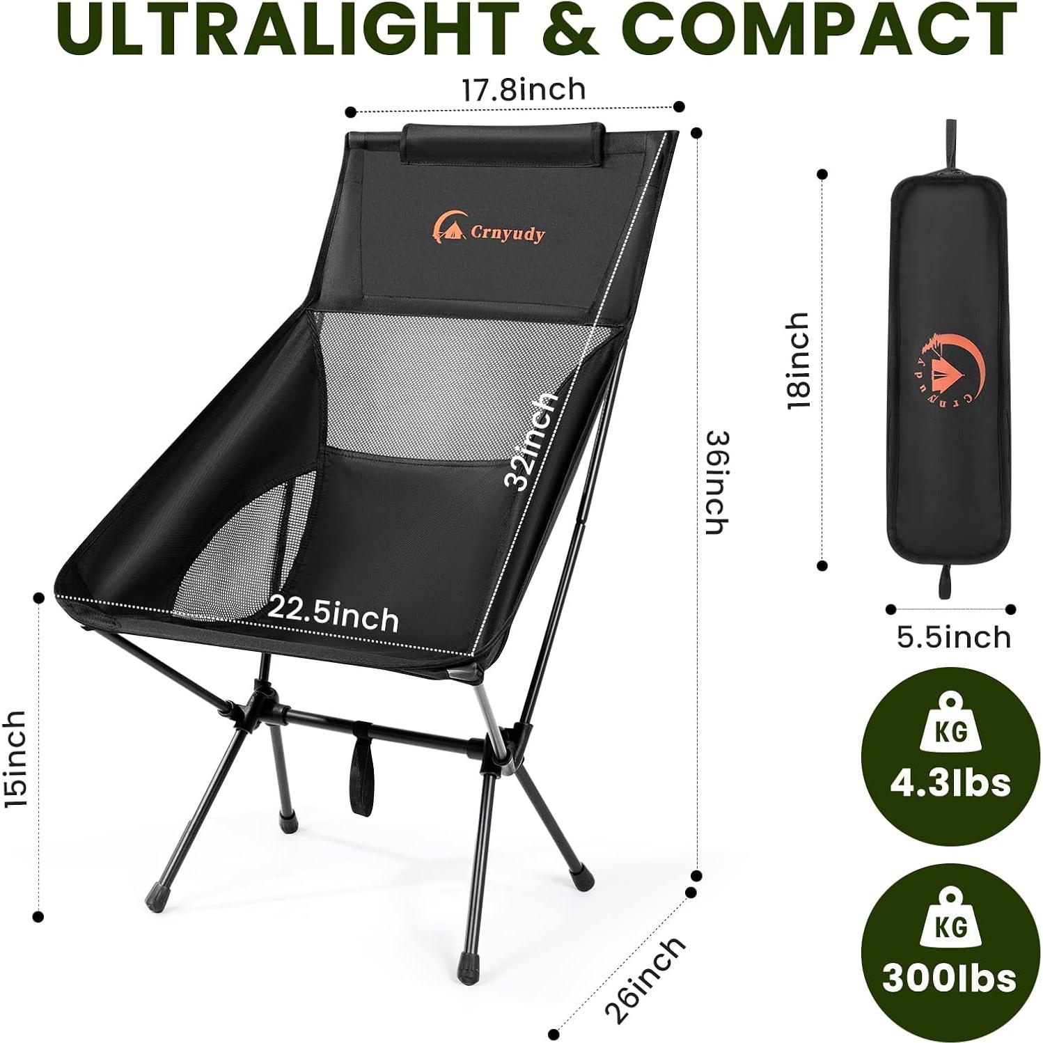 Folding High Back Camping Chair for Outside,Portable Camp Chair for Adults, Lightweight Compact with Carry Bag, for Hiking Lawn Picnic&Fishing(Black)