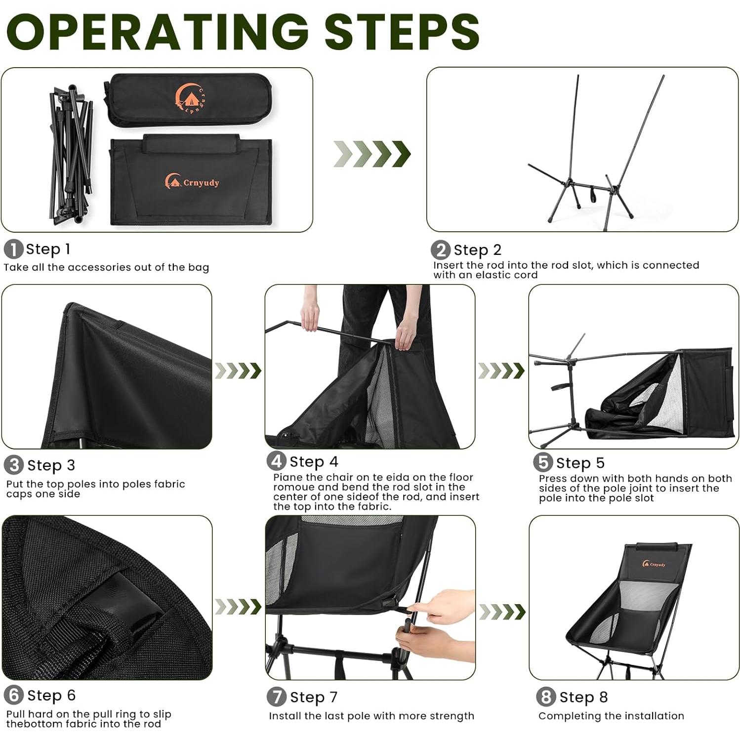 Folding High Back Camping Chair for Outside,Portable Camp Chair for Adults, Lightweight Compact with Carry Bag, for Hiking Lawn Picnic&Fishing(Black)