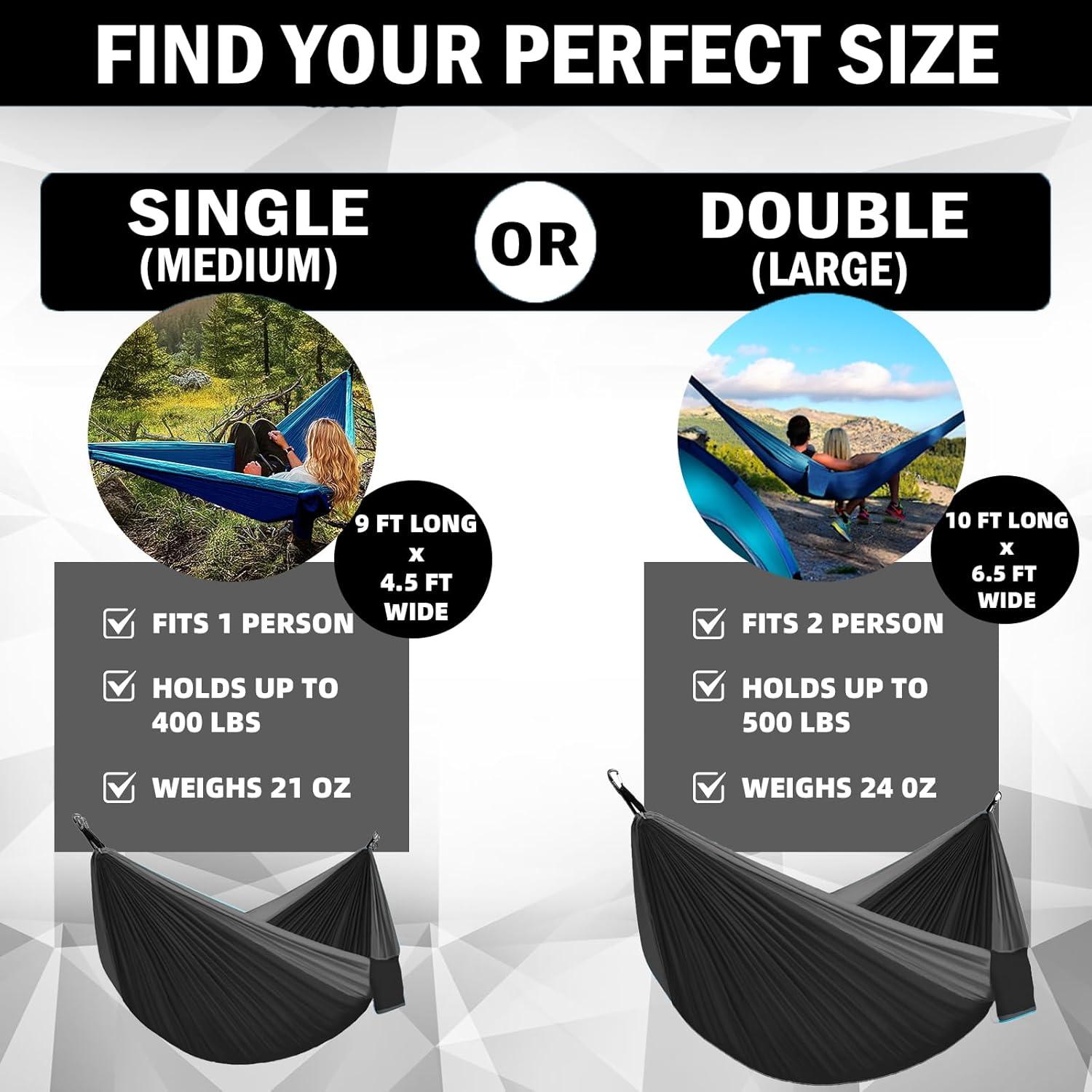 Hamaca de Camping Portátil HAZBEN Mediana 274x137cm Negro y Gris