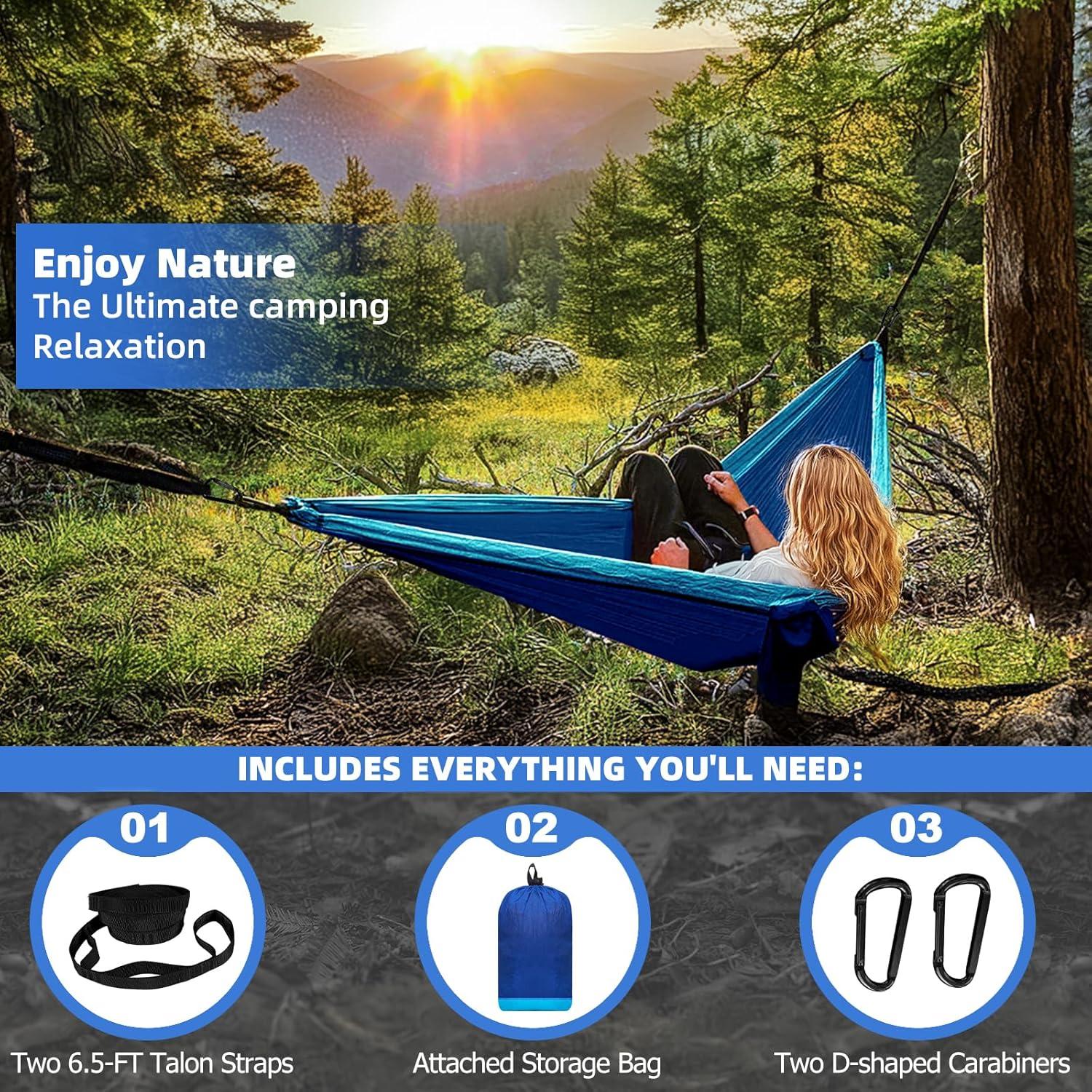 Hamaca de Camping Portátil HAZBEN Mediana 274x137cm Negro y Gris