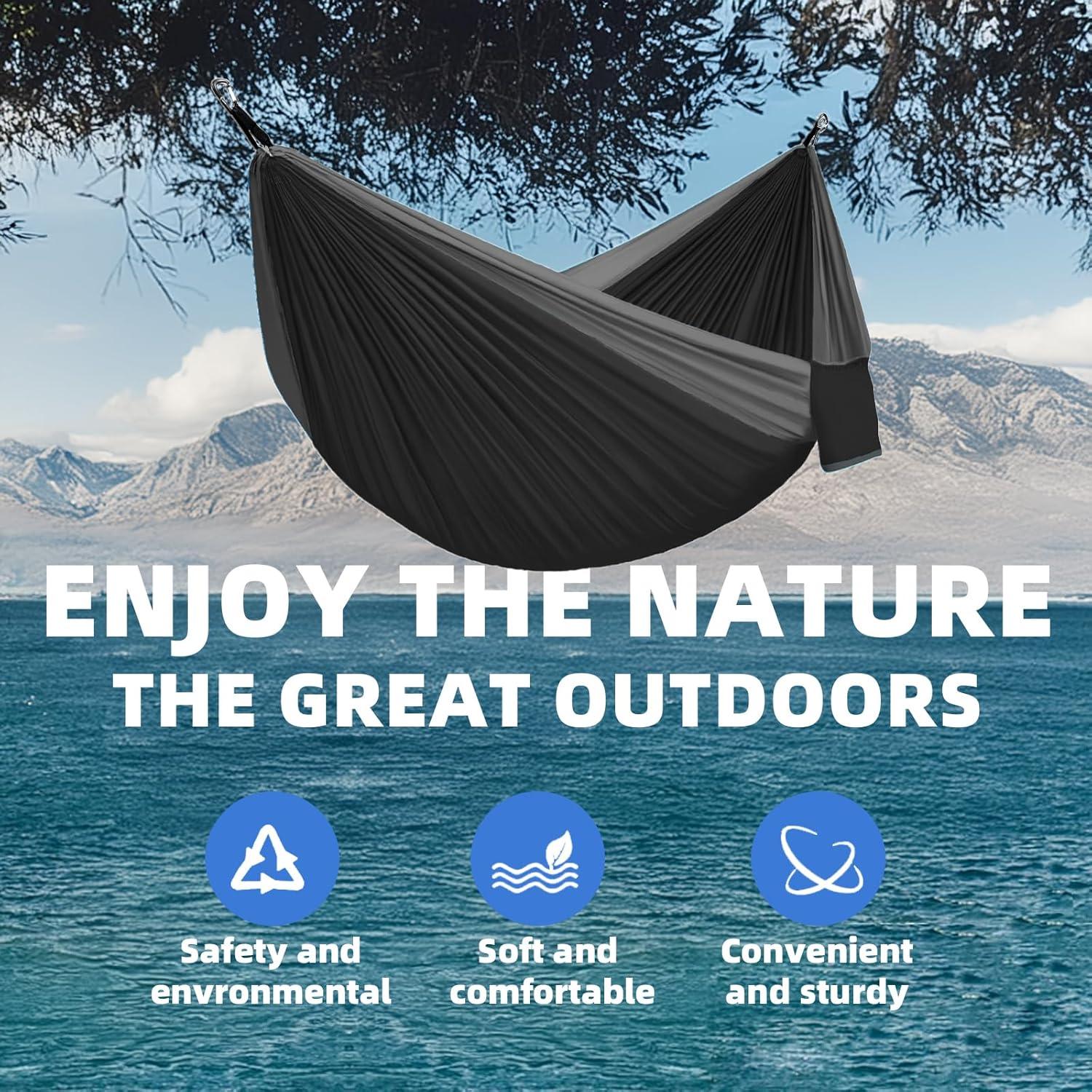 Hamaca de Camping Portátil HAZBEN Mediana 274x137cm Negro y Gris