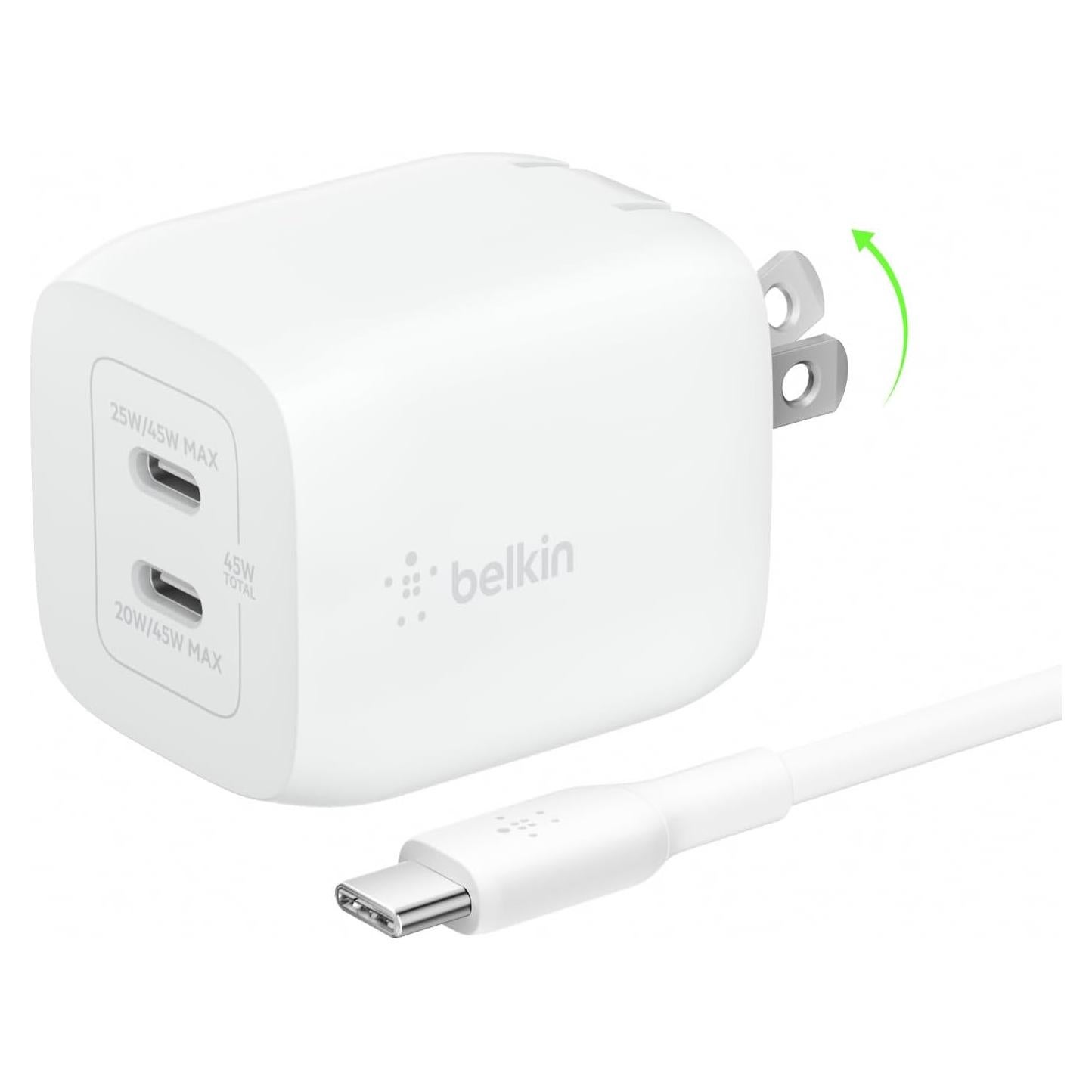 Cargador de pared Belkin 45W con 2 puertos USB-C - Blanco