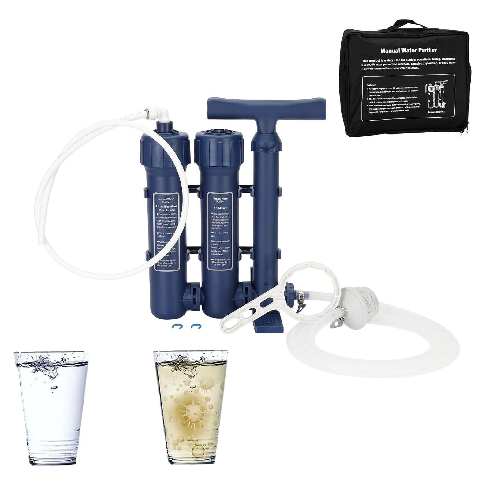 Source Manufacturer Large Water Filtration System Survival - Hand Pump Water Filter, High Volume Water Purifier Camping, Outdoor Portable Group Military Grade