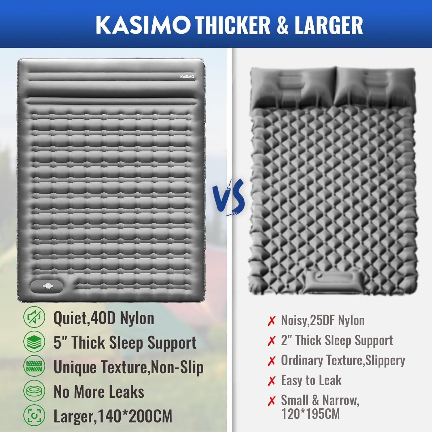 Colchón Inflable Doble KASIMO 1.4x2m con Almohada y Bomba