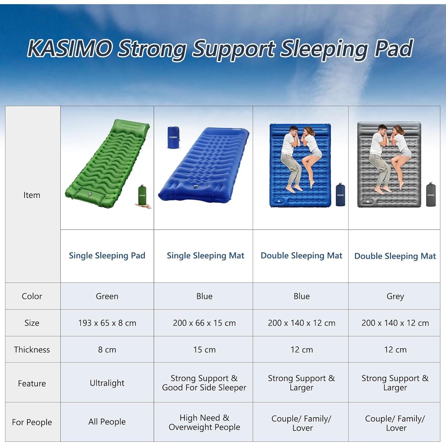 Colchón Inflable Doble KASIMO 1.4x2m con Almohada y Bomba