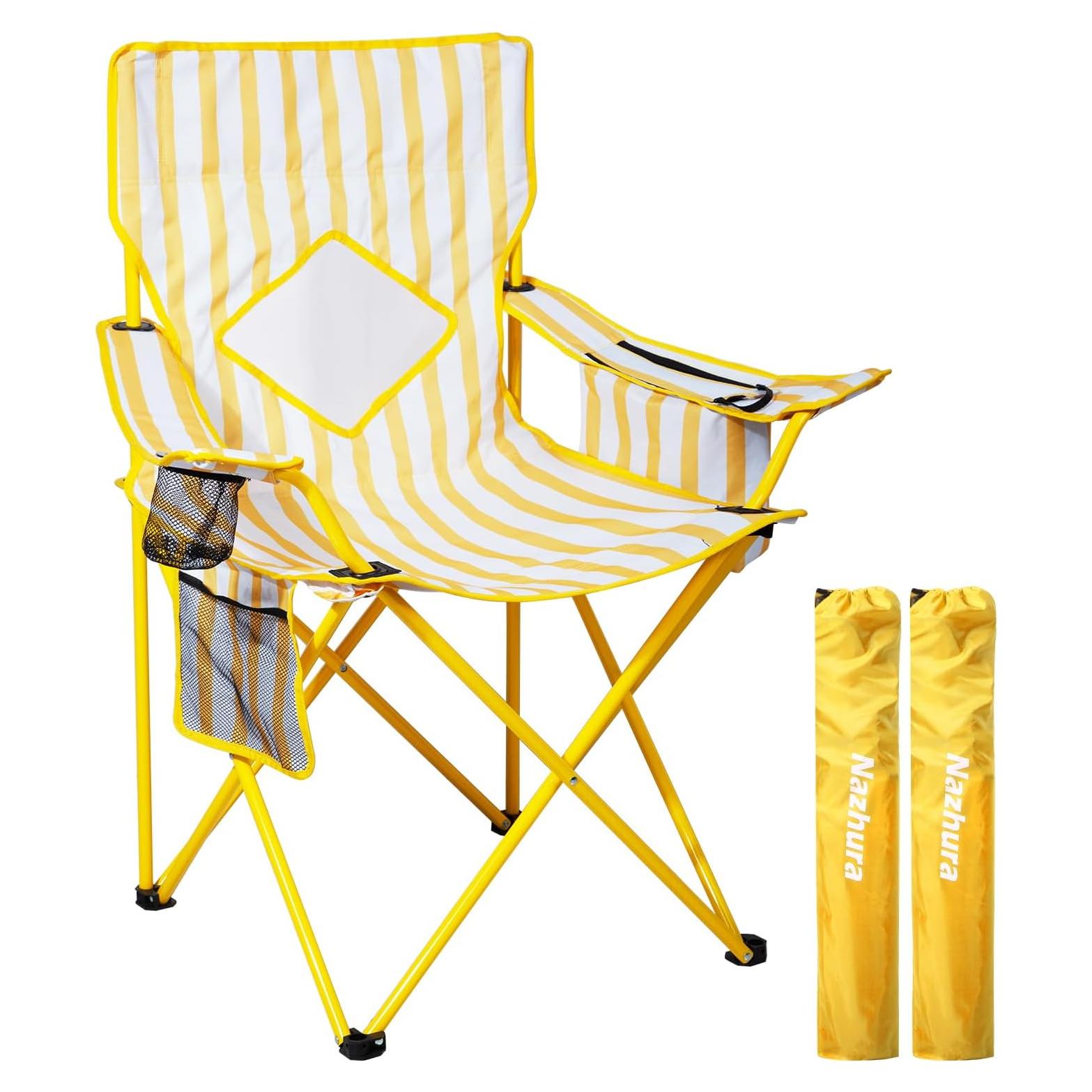 Silla de Camping Plegable Nazhura Amarillo 2 Pack con Enfriador