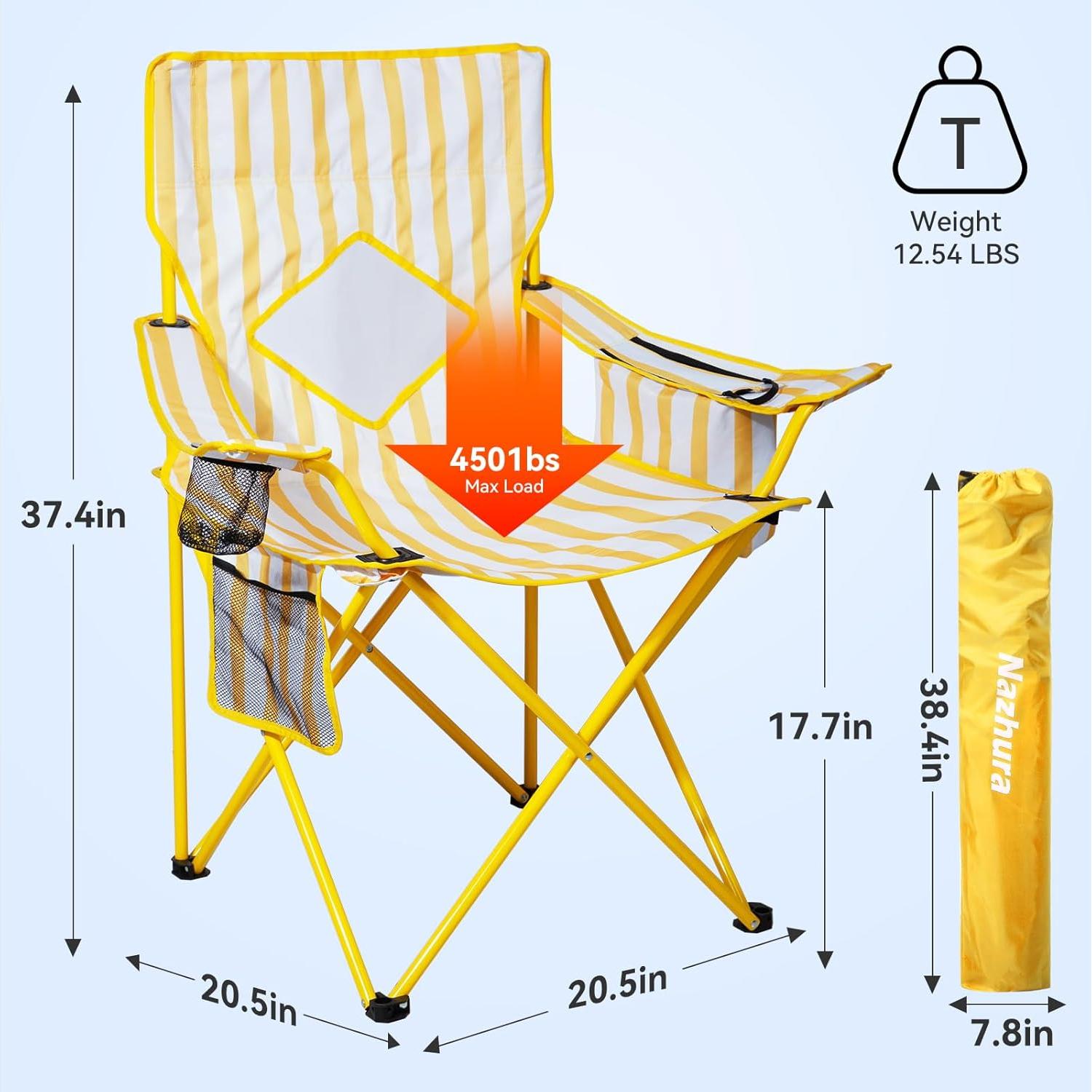 Silla de Camping Plegable Nazhura Amarillo 2 Pack con Enfriador