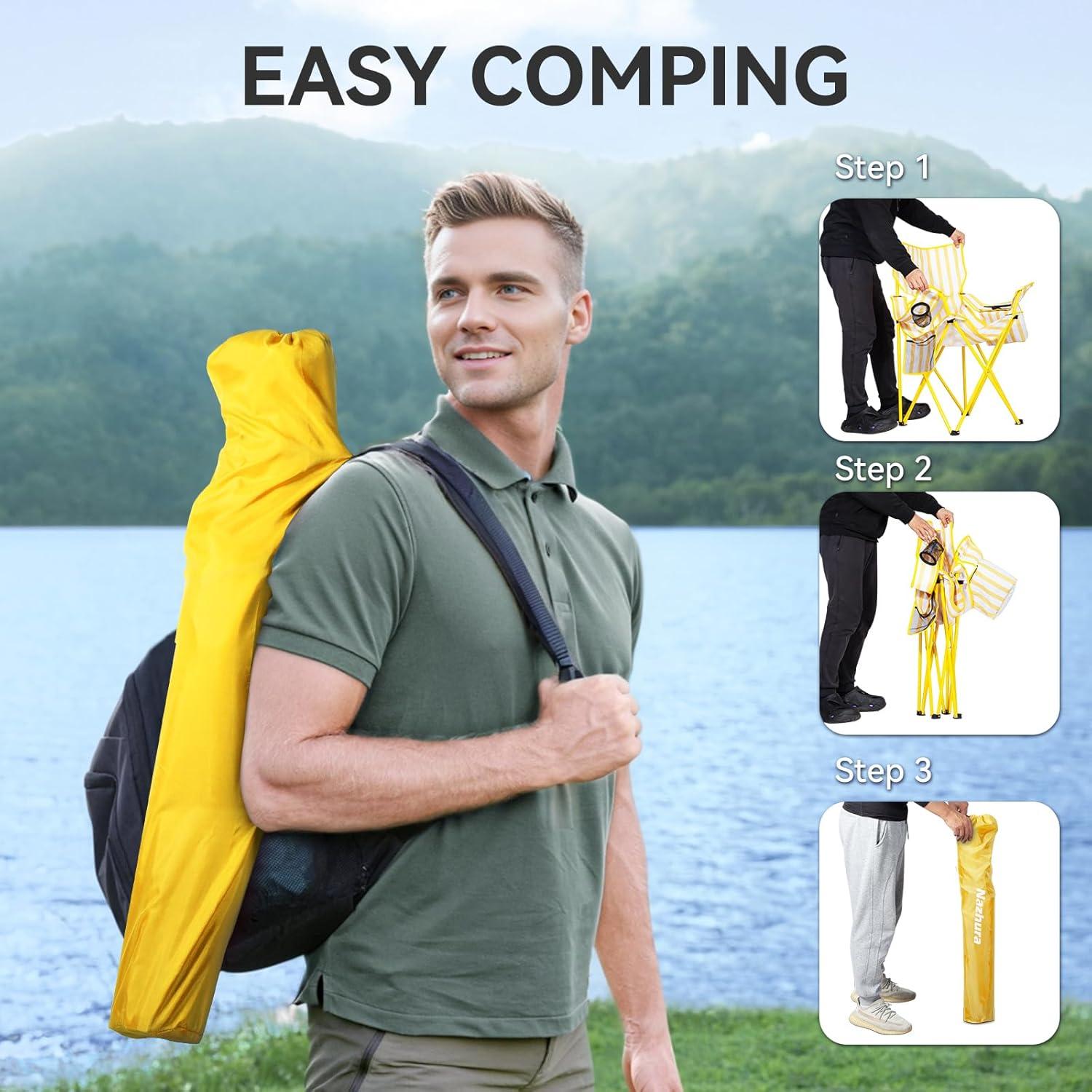Silla de Camping Plegable Nazhura Amarillo 2 Pack con Enfriador
