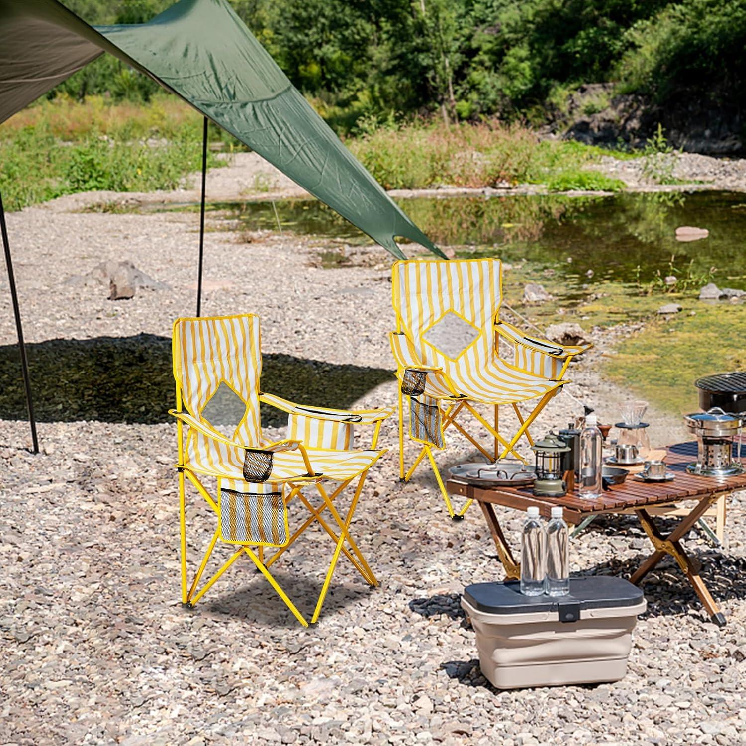 Silla de Camping Plegable Nazhura Amarillo 2 Pack con Enfriador