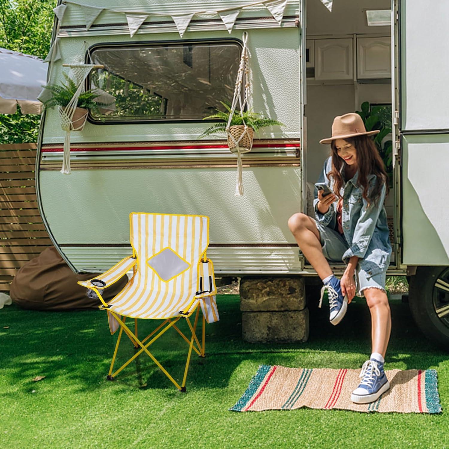 Silla de Camping Plegable Nazhura Amarillo 2 Pack con Enfriador