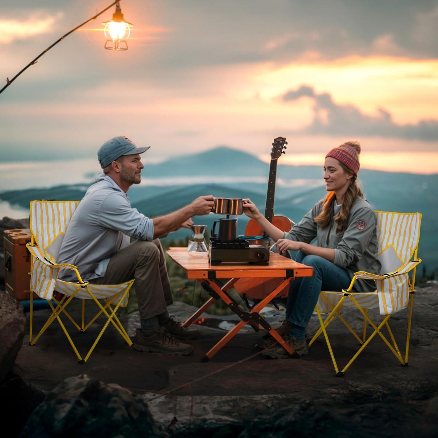 Silla de Camping Plegable Nazhura Amarillo 2 Pack con Enfriador