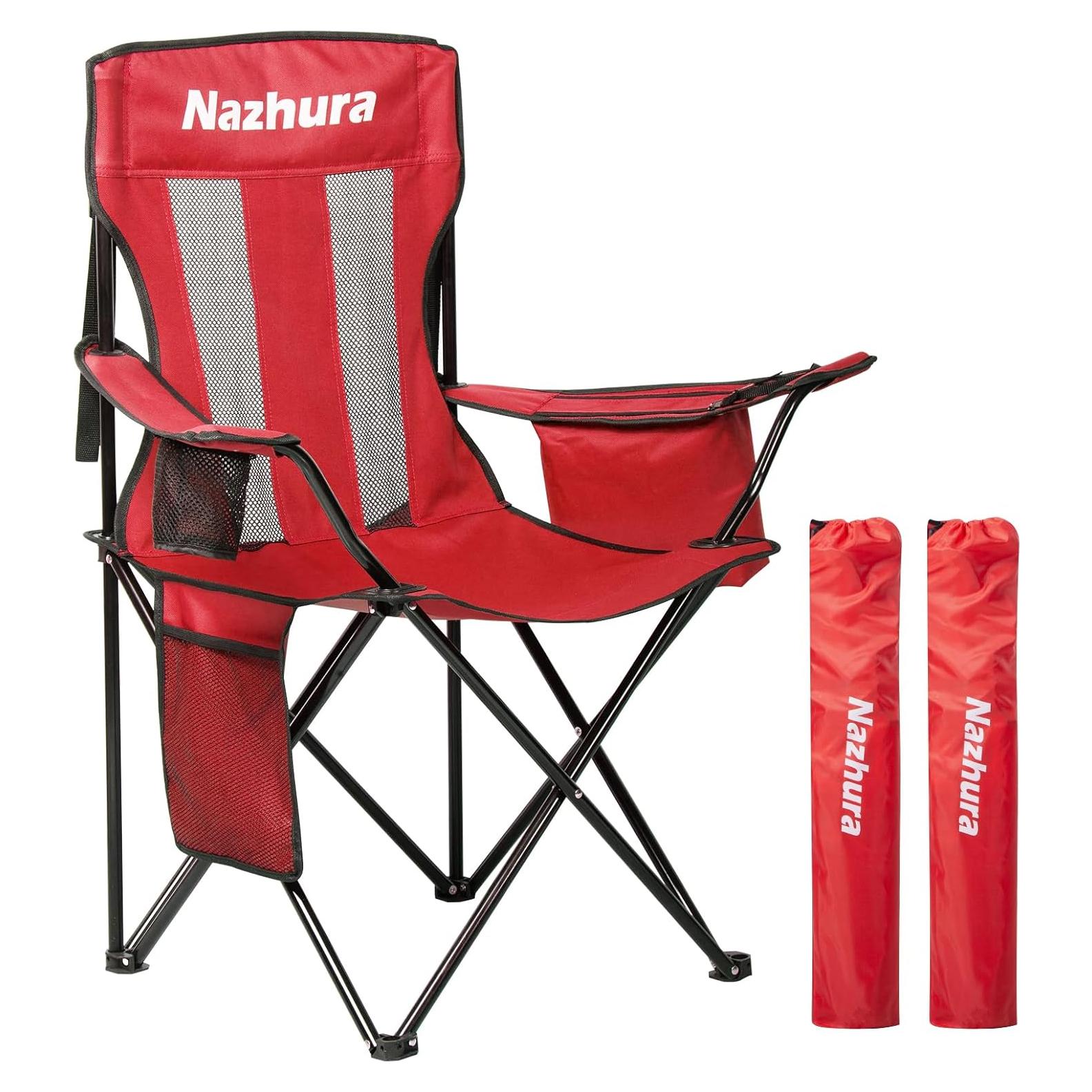 Sillas de Camping Plegables Nazhura 2 Paquete Rojo con Enfriador
