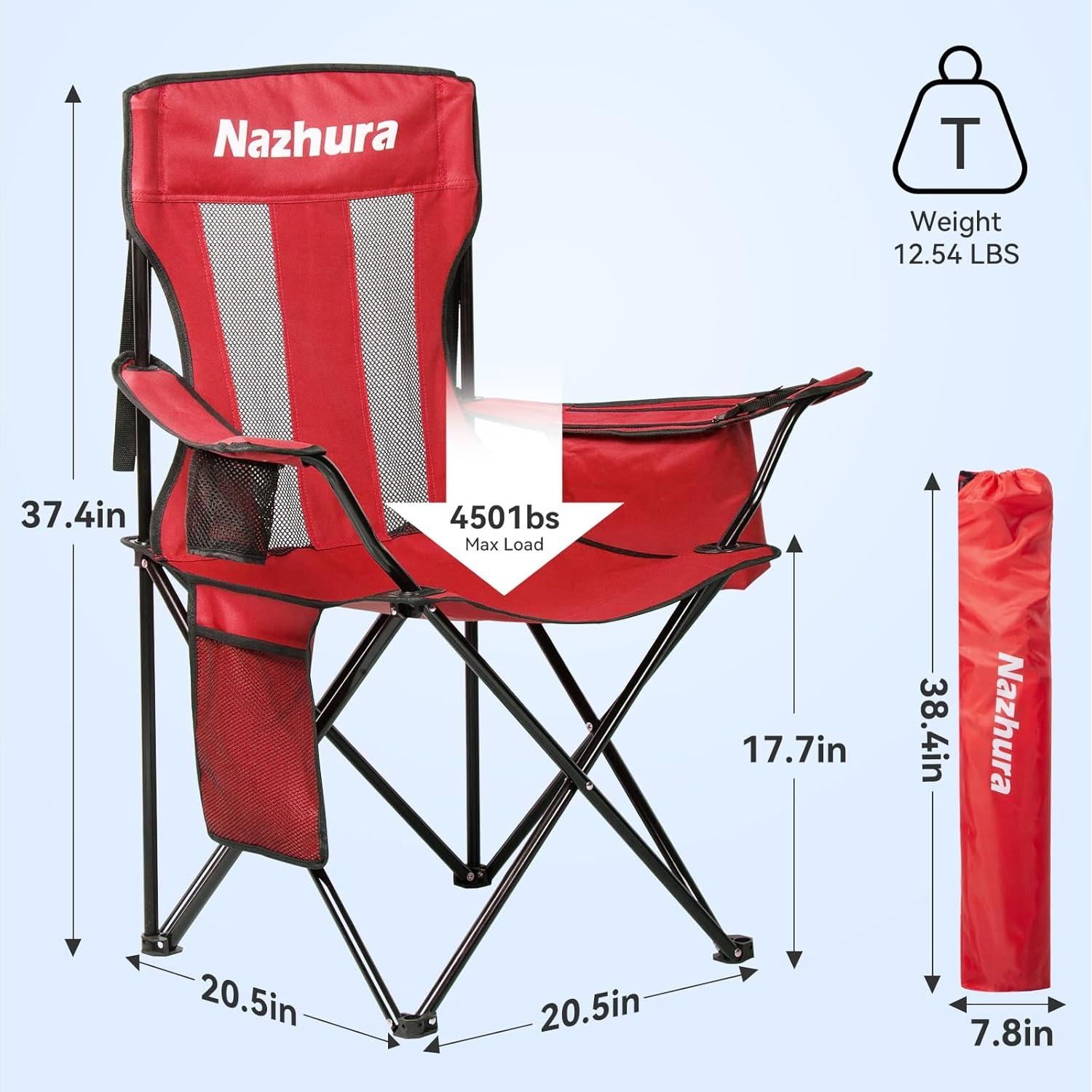 Sillas de Camping Plegables Nazhura 2 Paquete Rojo con Enfriador