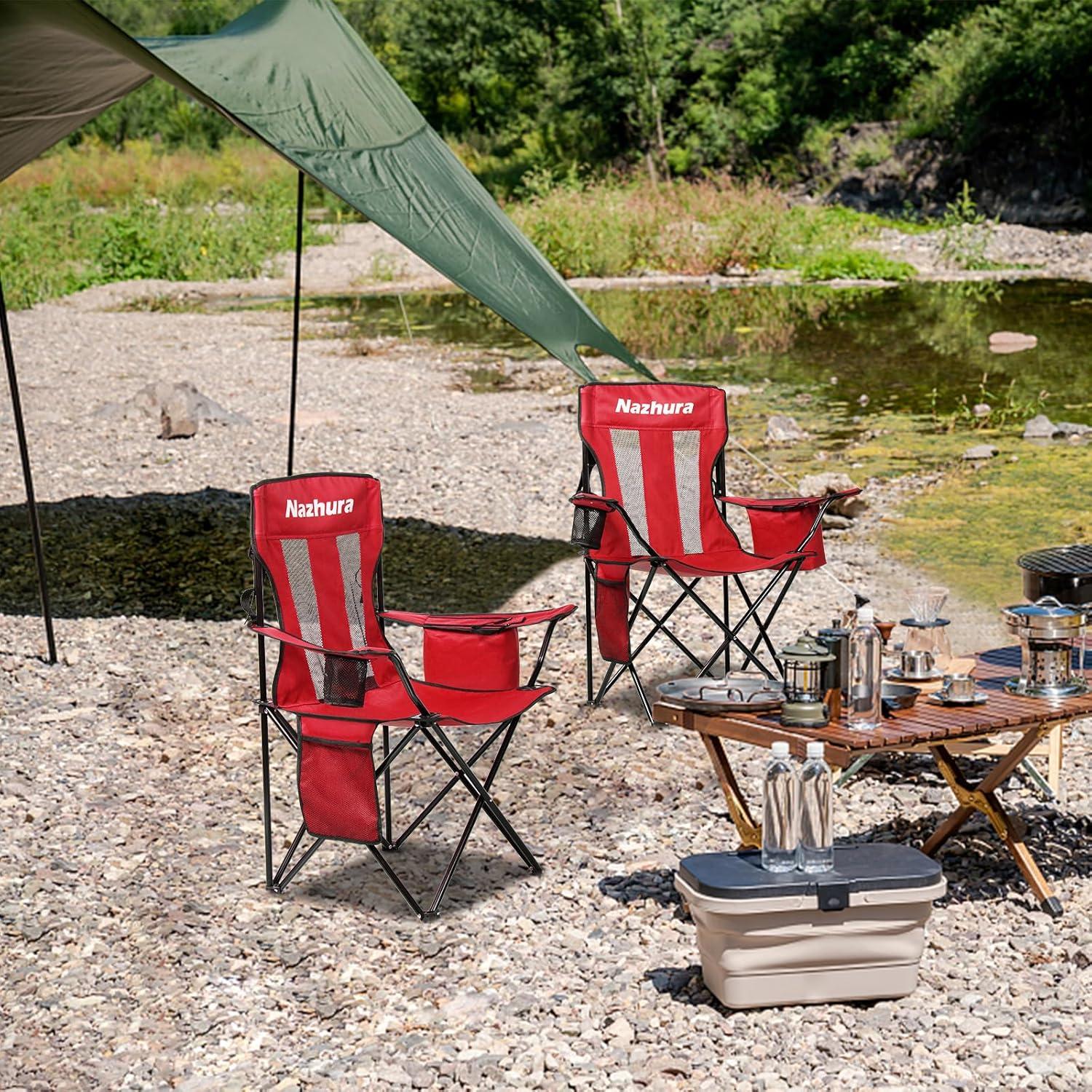 Sillas de Camping Plegables Nazhura 2 Paquete Rojo con Enfriador