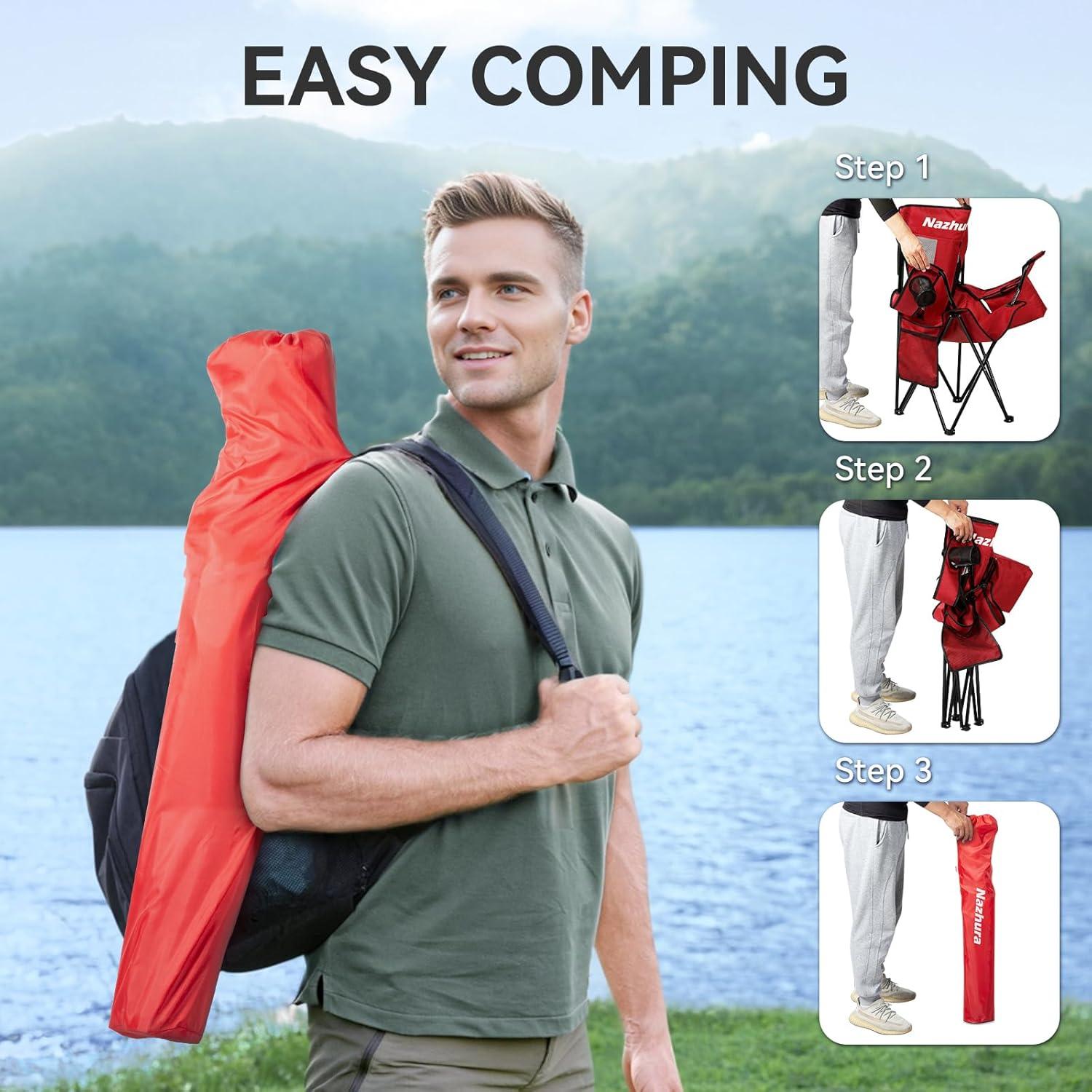 Sillas de Camping Plegables Nazhura 2 Paquete Rojo con Enfriador