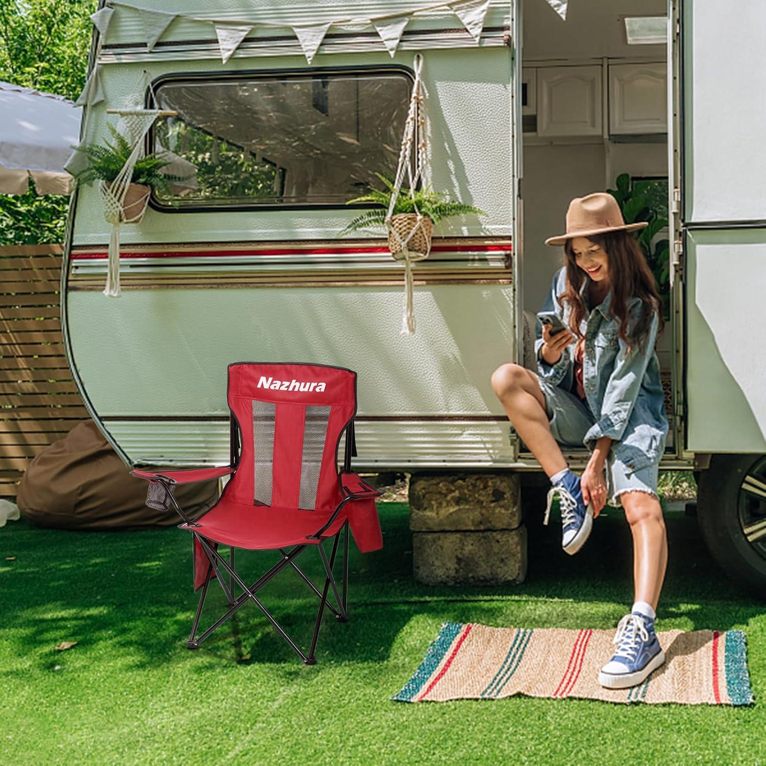 Sillas de Camping Plegables Nazhura 2 Paquete Rojo con Enfriador