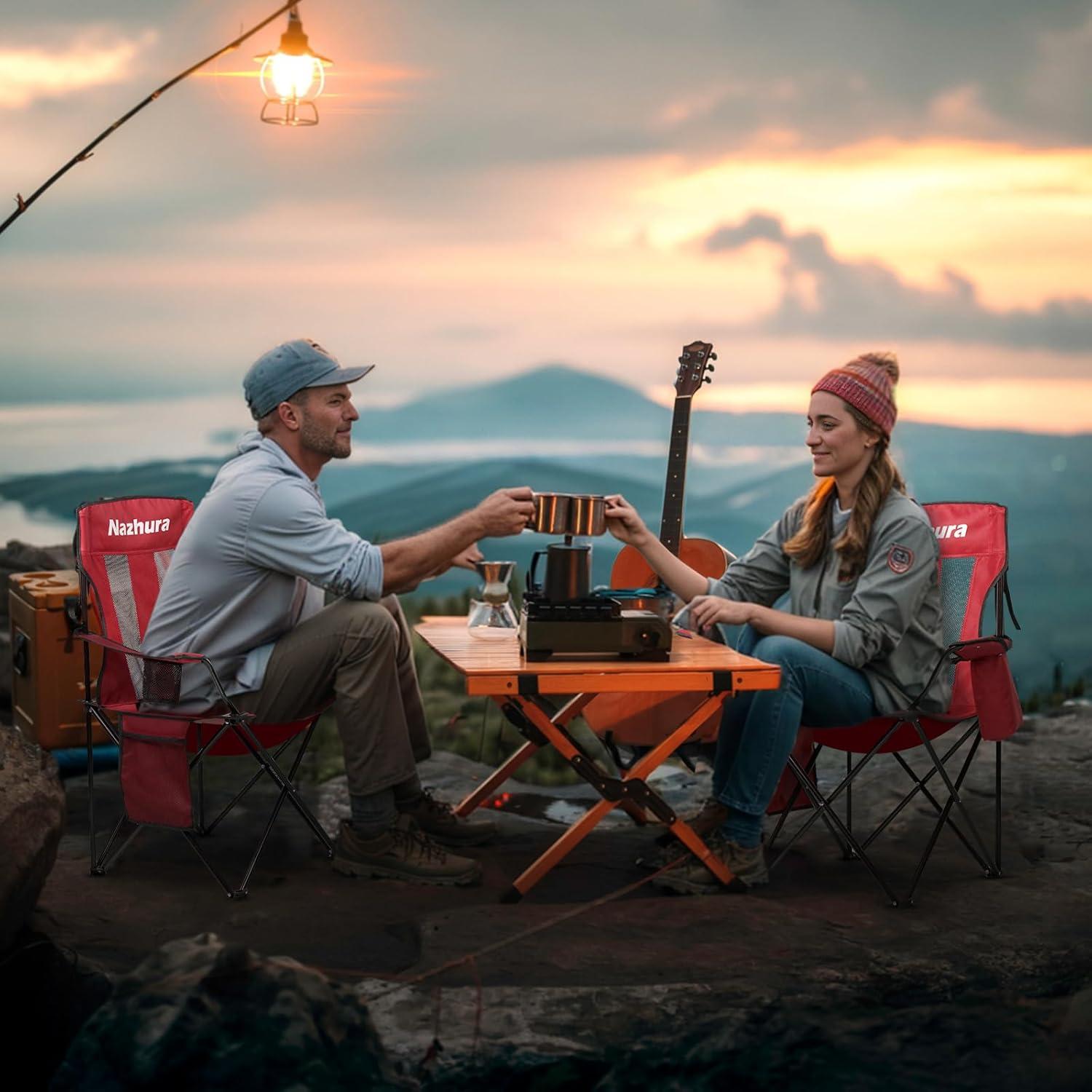 Sillas de Camping Plegables Nazhura 2 Paquete Rojo con Enfriador