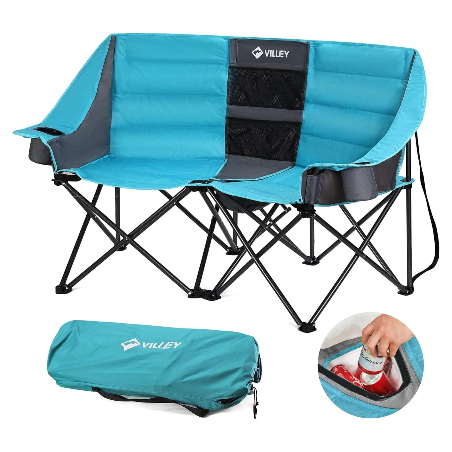 Silla de Camping Doble VILLEY con Bolsa de Enfriamiento