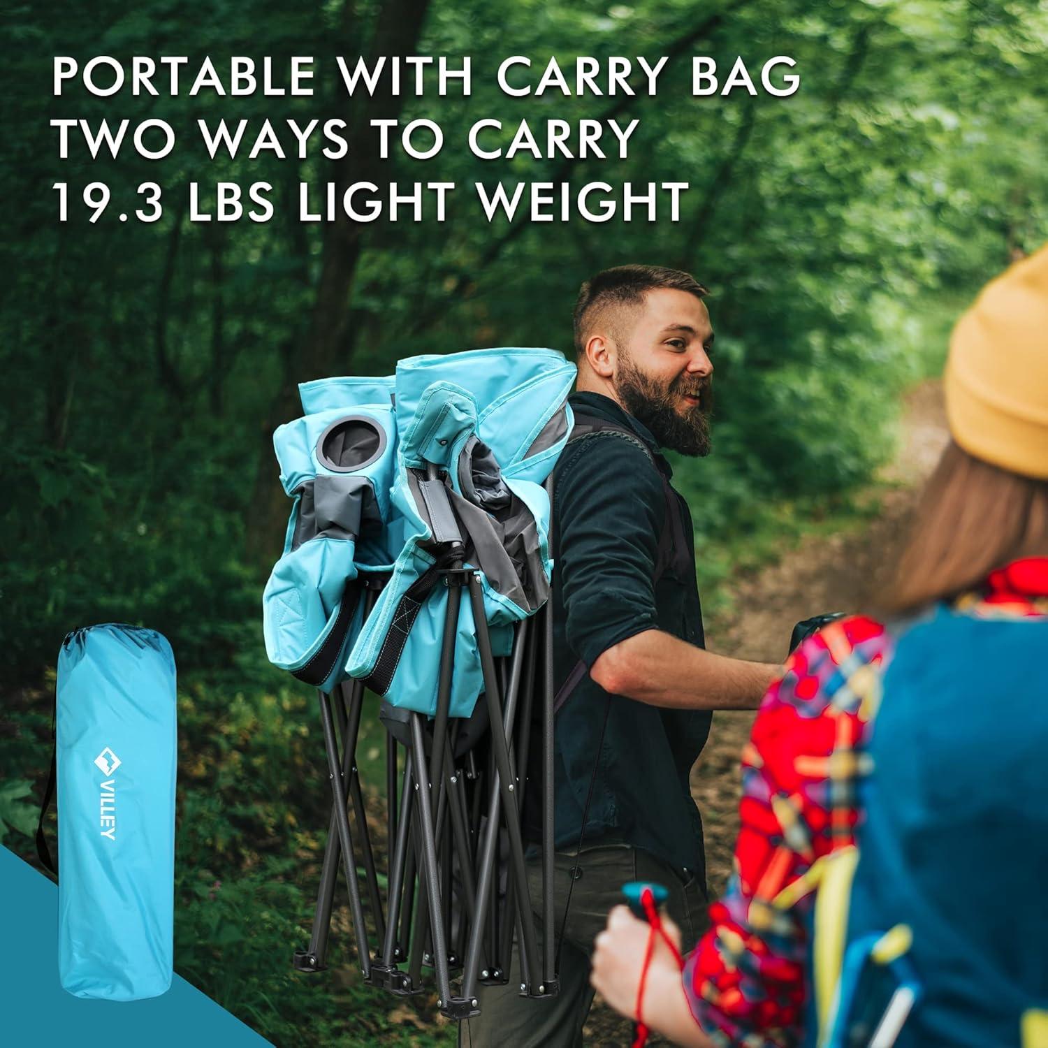 Silla de Camping Doble VILLEY con Bolsa de Enfriamiento
