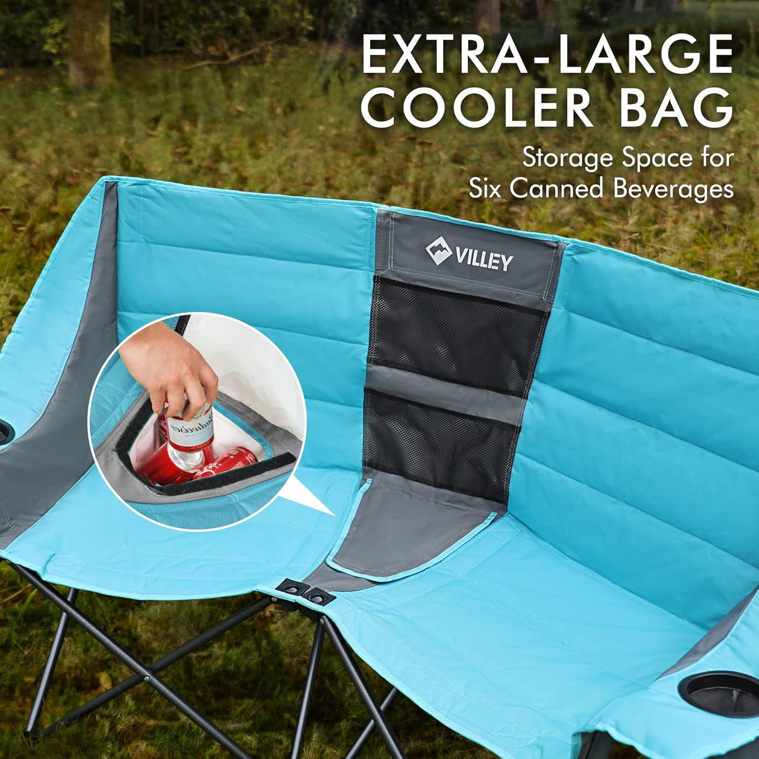 Silla de Camping Doble VILLEY con Bolsa de Enfriamiento