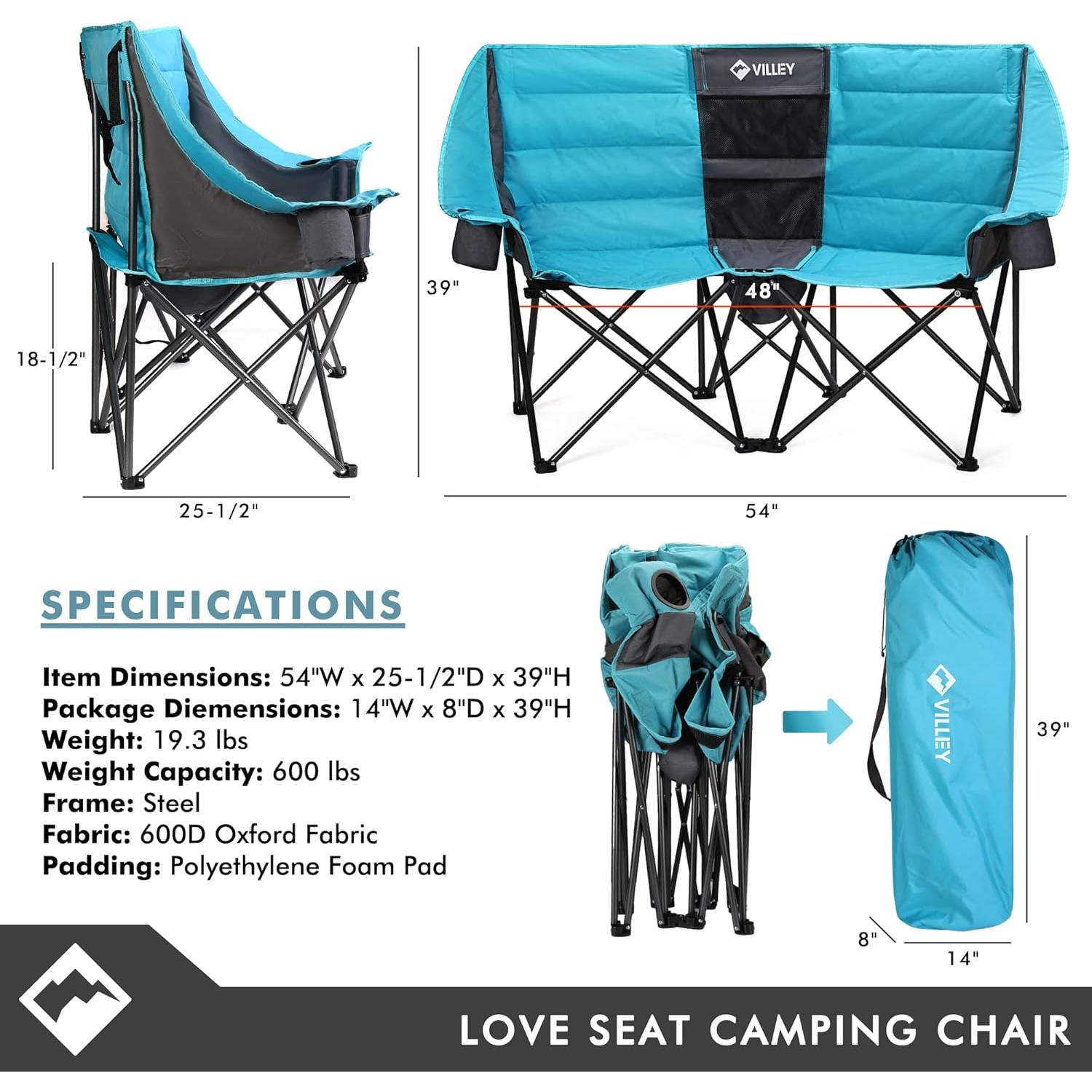 Silla de Camping Doble VILLEY con Bolsa de Enfriamiento