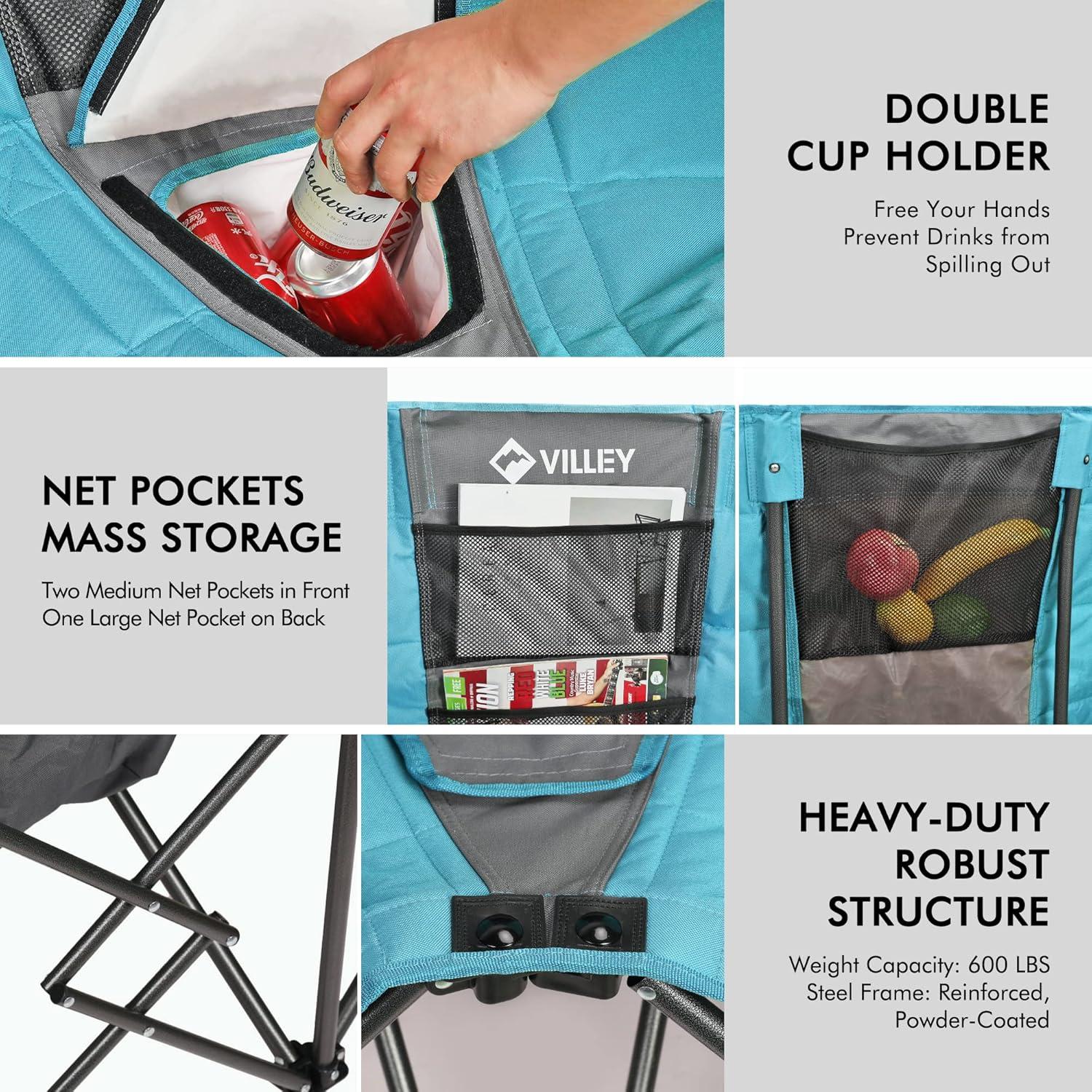 Silla de Camping Doble VILLEY con Bolsa de Enfriamiento