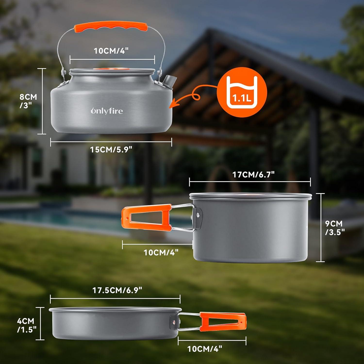 Kit de Cocina para Camping ONLYFIRE 10 Piezas Aluminio Liviano