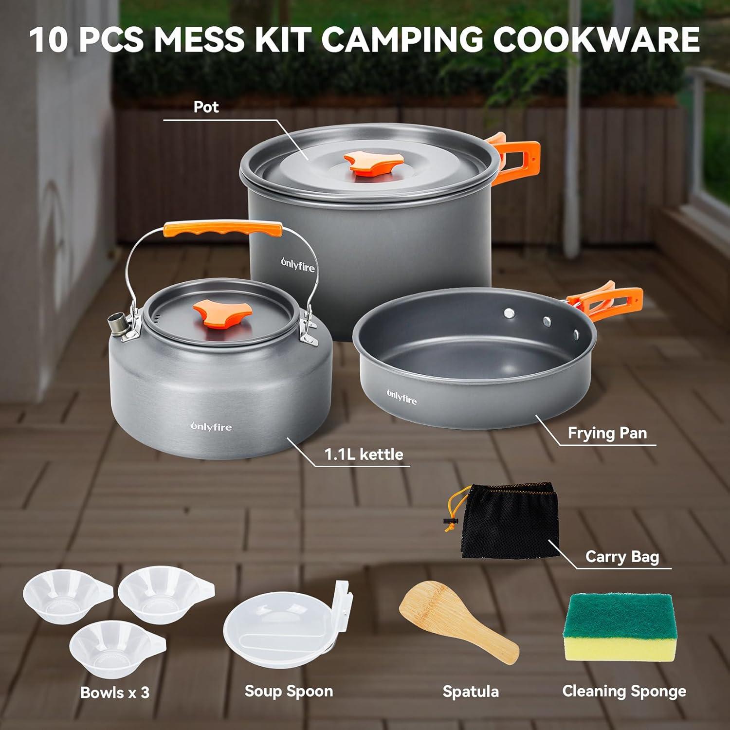 Kit de Cocina para Camping ONLYFIRE 10 Piezas Aluminio Liviano