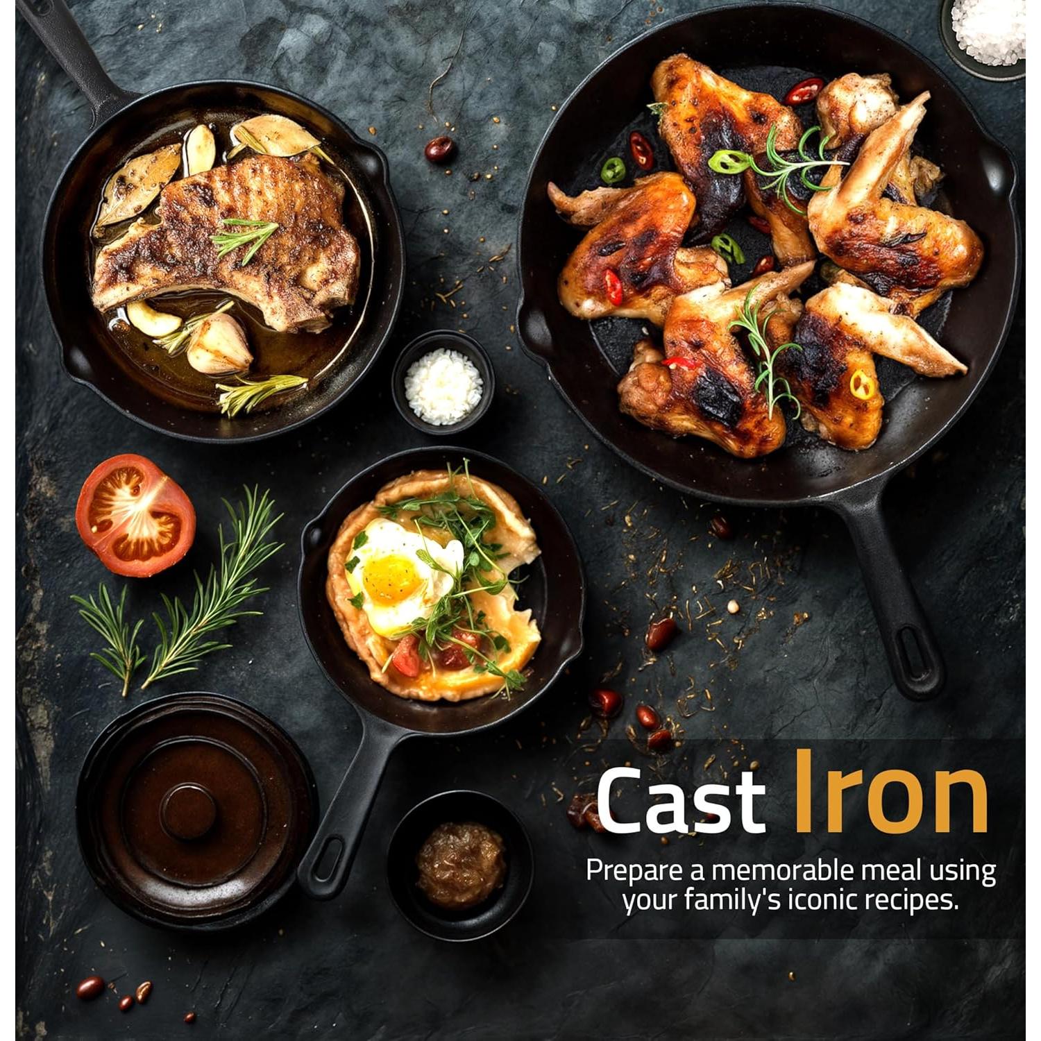 Juego de Sartenes de Hierro Fundido Utopia Kitchen 3 Pzas 20-25 cm