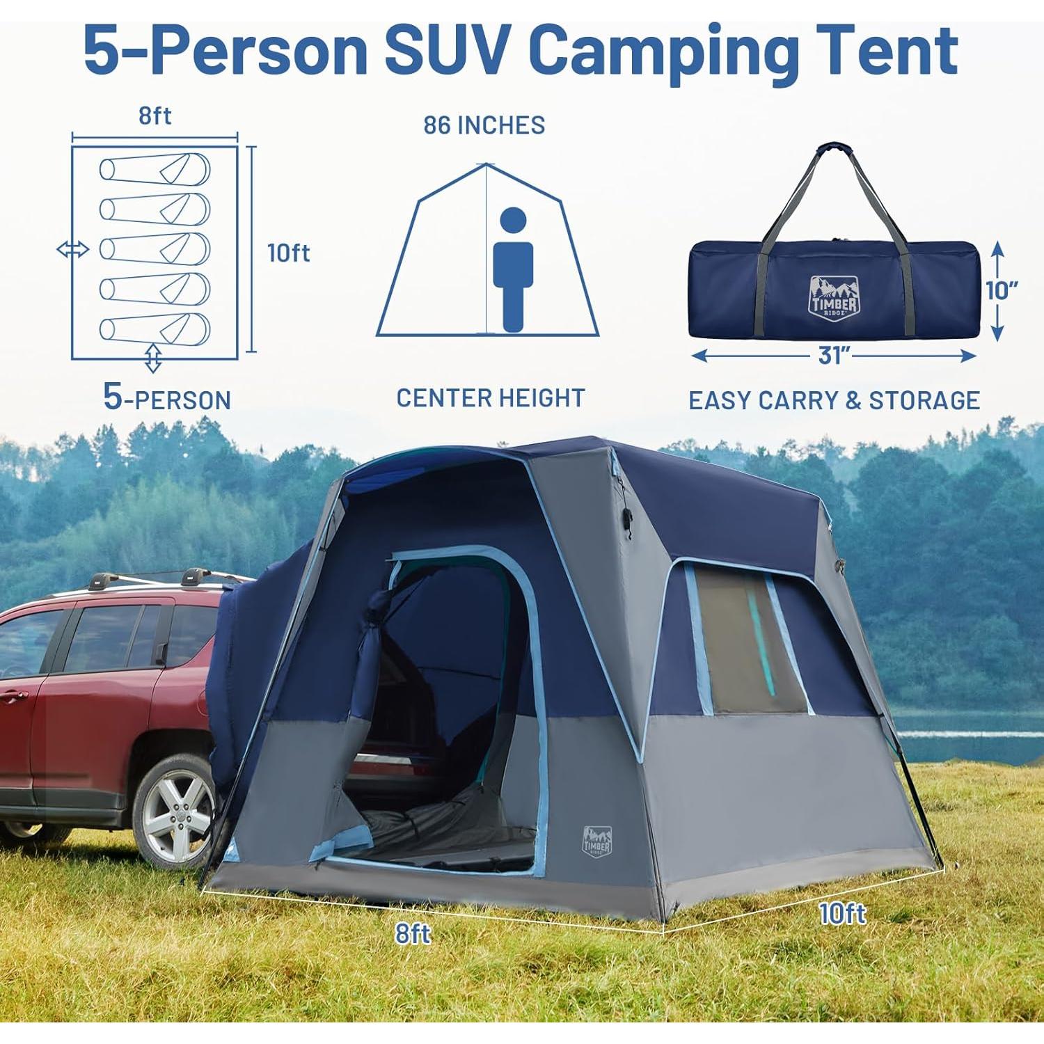 Carpa TIERRA DE MADERA para 5 Personas Azul Impermeable