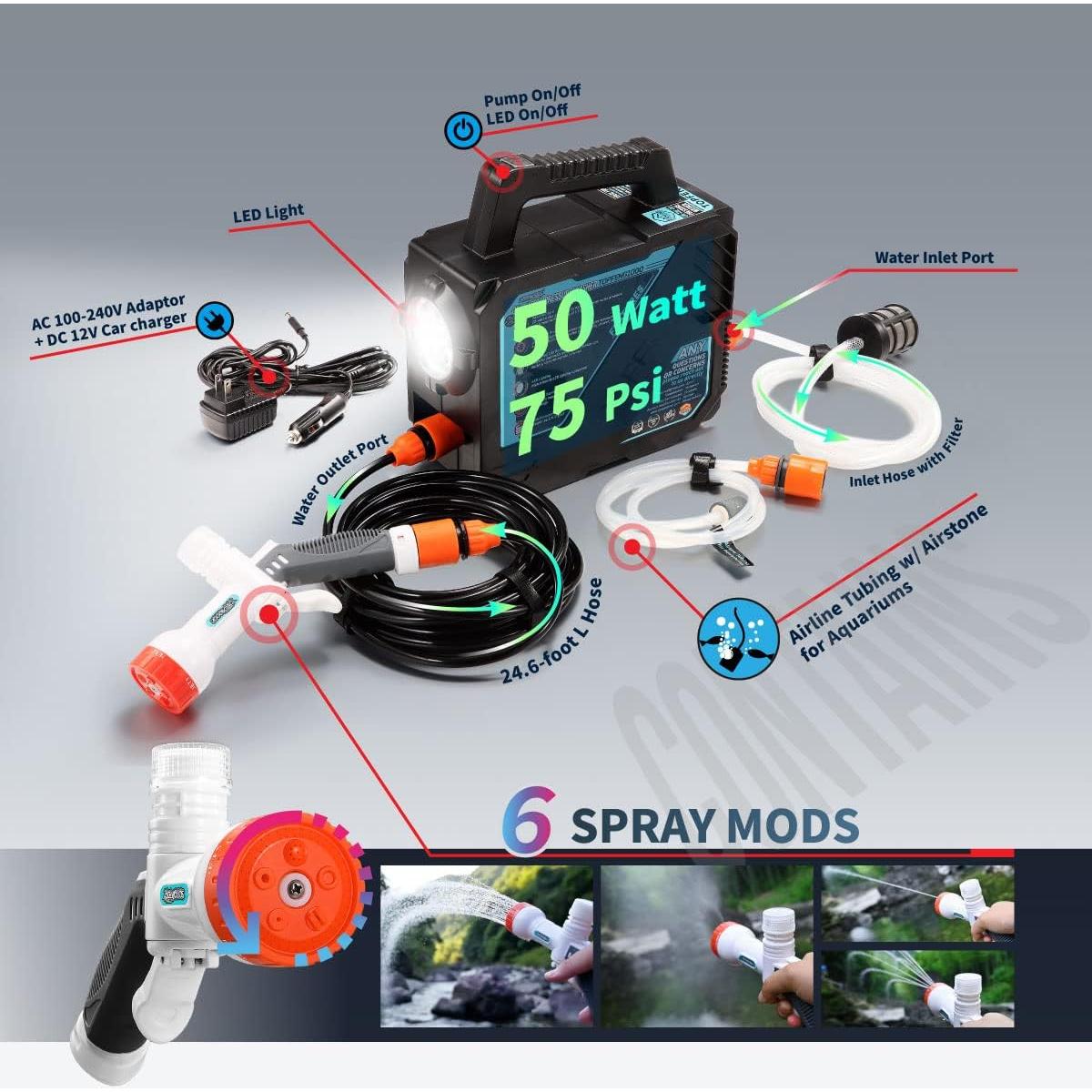 Ducha de Camping Portátil ZOOOBELIVES 50W con Luz LED