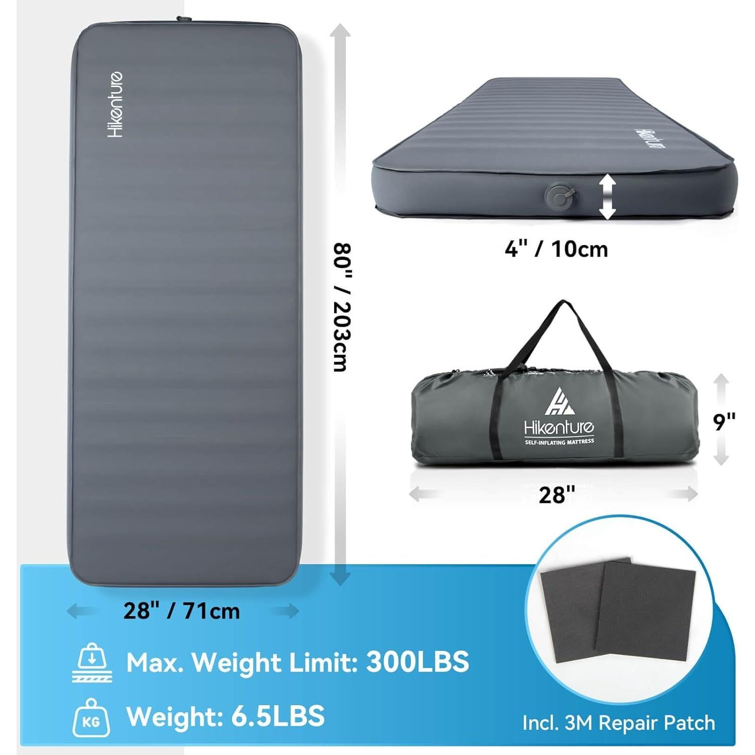 Colchón Autoinflable Hikenture 10 cm Grosor Camping Individual