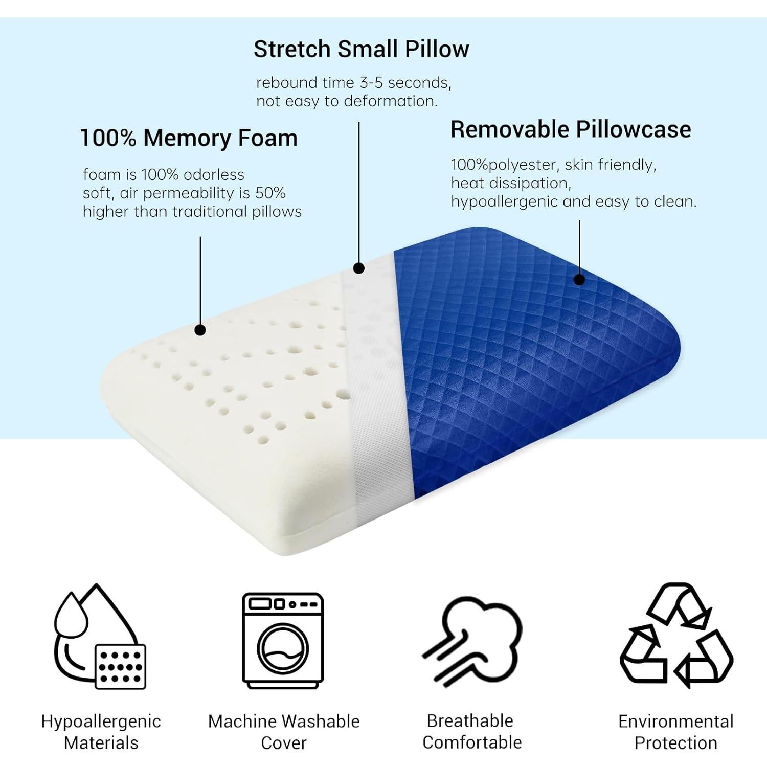 Almohada de Camping LSFFM Viscoelástica Plegable Azul 39.9x24.9 cm