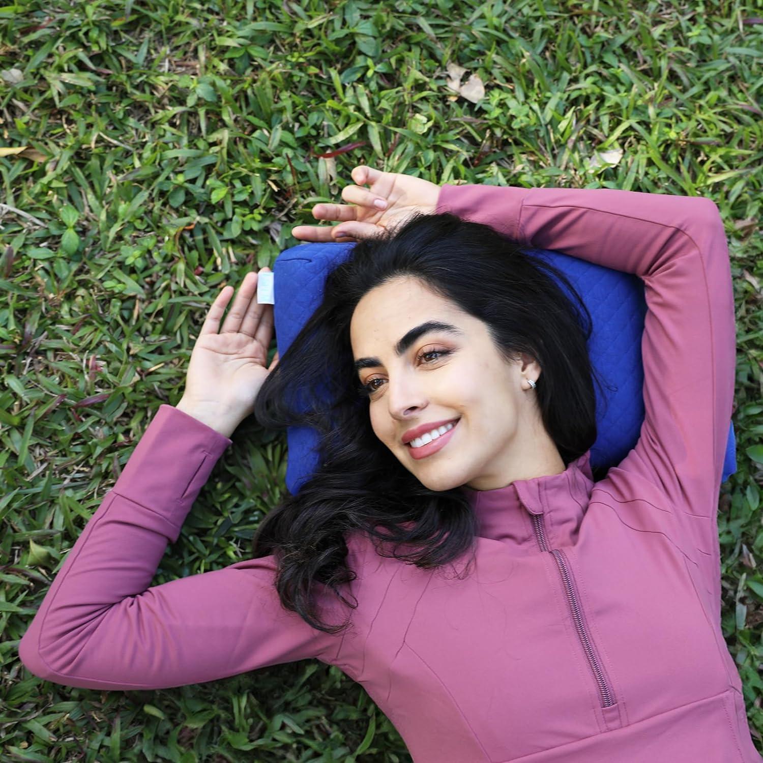 Almohada de Camping LSFFM Viscoelástica Plegable Azul 39.9x24.9 cm