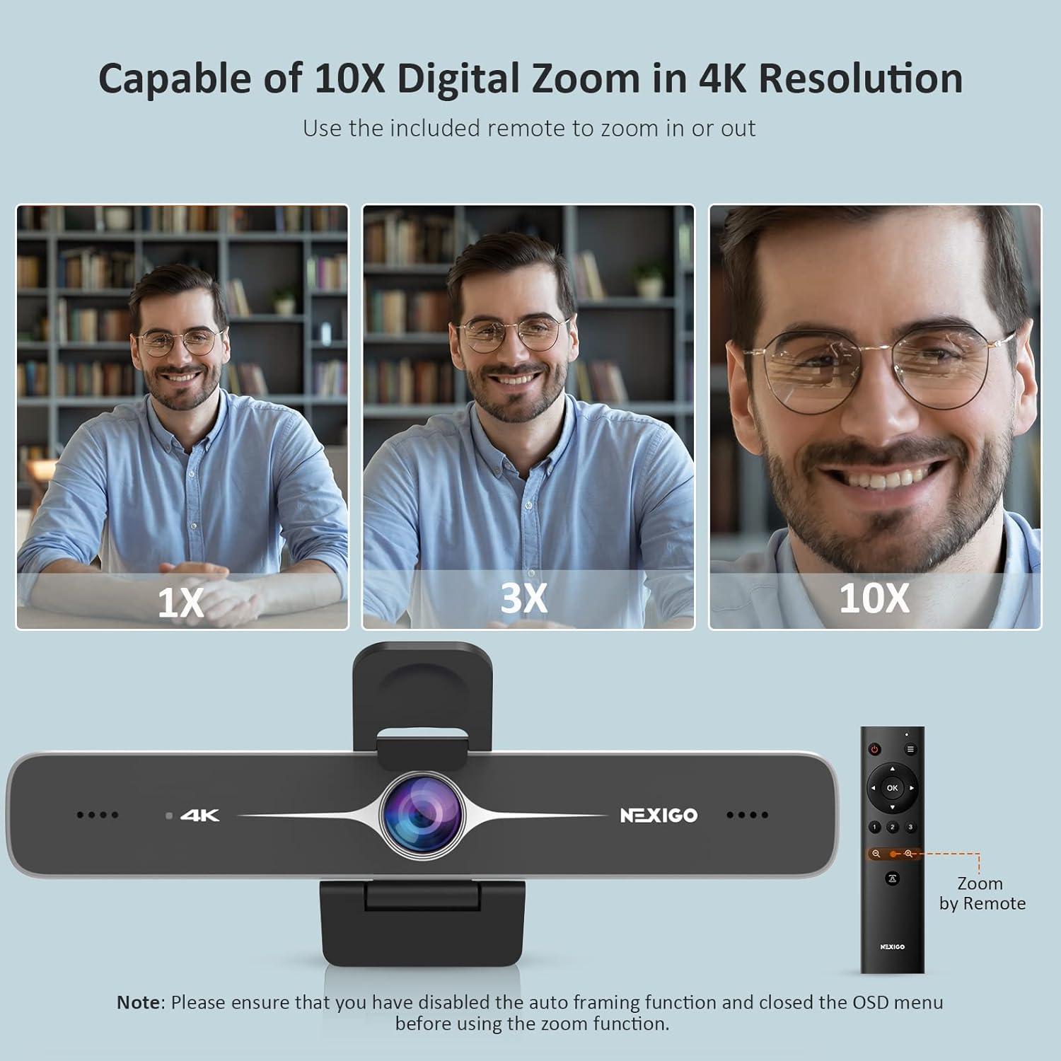Webcam 4K NexiGo N970P con Control Remoto y IA