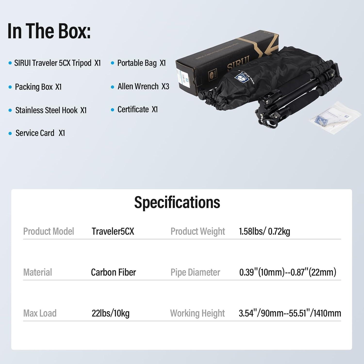 Trípode de Viaje SIRUI Traveler 5CX Fibra de Carbono 1.58kg