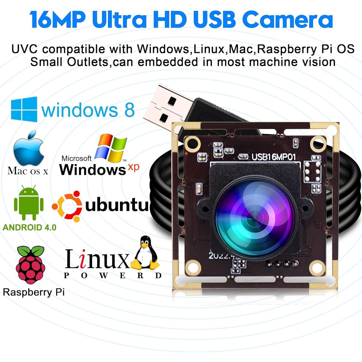 Cámara USB ELP 16MP con Lente Ojo de Pez 170° para Raspberry Pi
